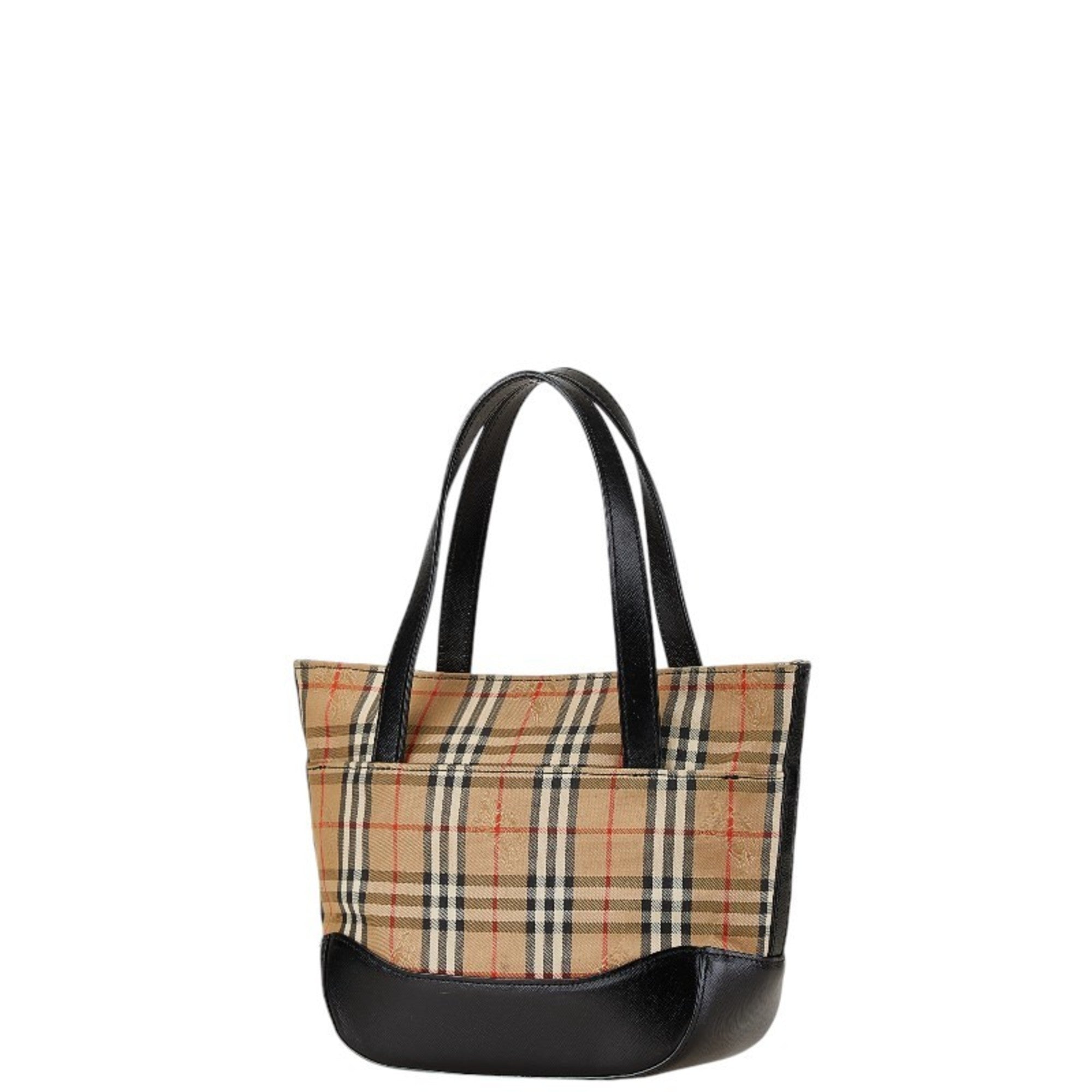 Burberry Beige Black Canvas Leather Handbag (Pre-Owned)