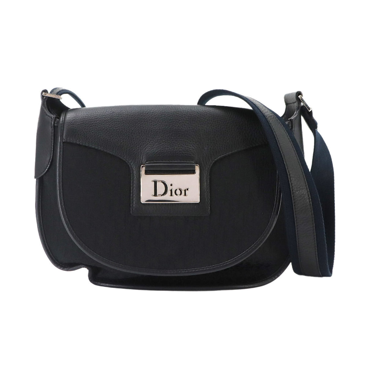 Christian Dior Black Navy Canvas Leather Shoulder Bag (Pre-Owned)