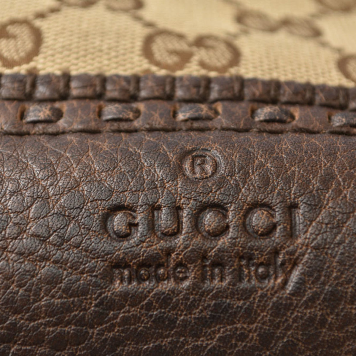 Gucci Beige Brown Gg Canvas Leather Tote Bag (Pre-Owned)