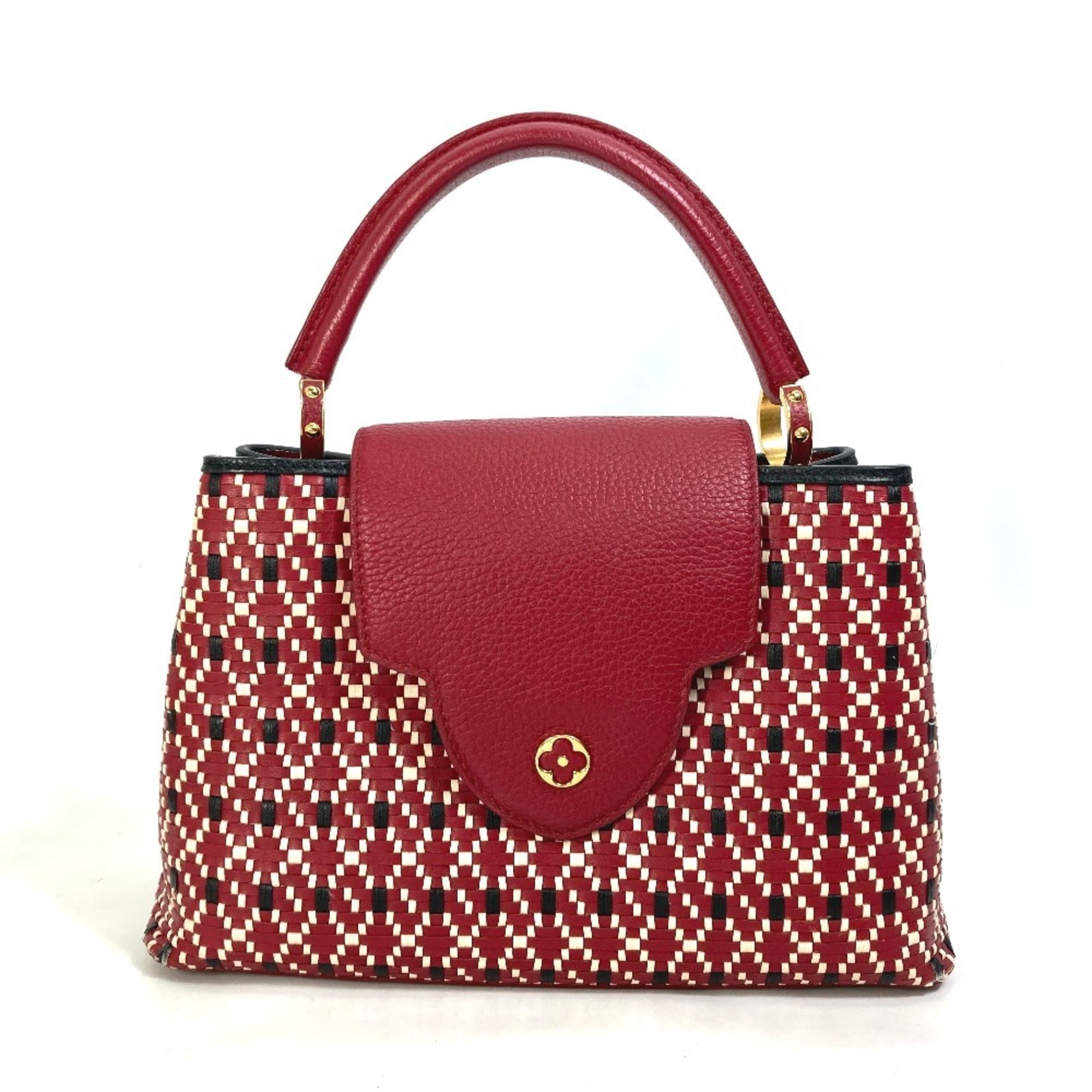 Louis Vuitton Black Red Color Leather Handbag (Pre-Owned)