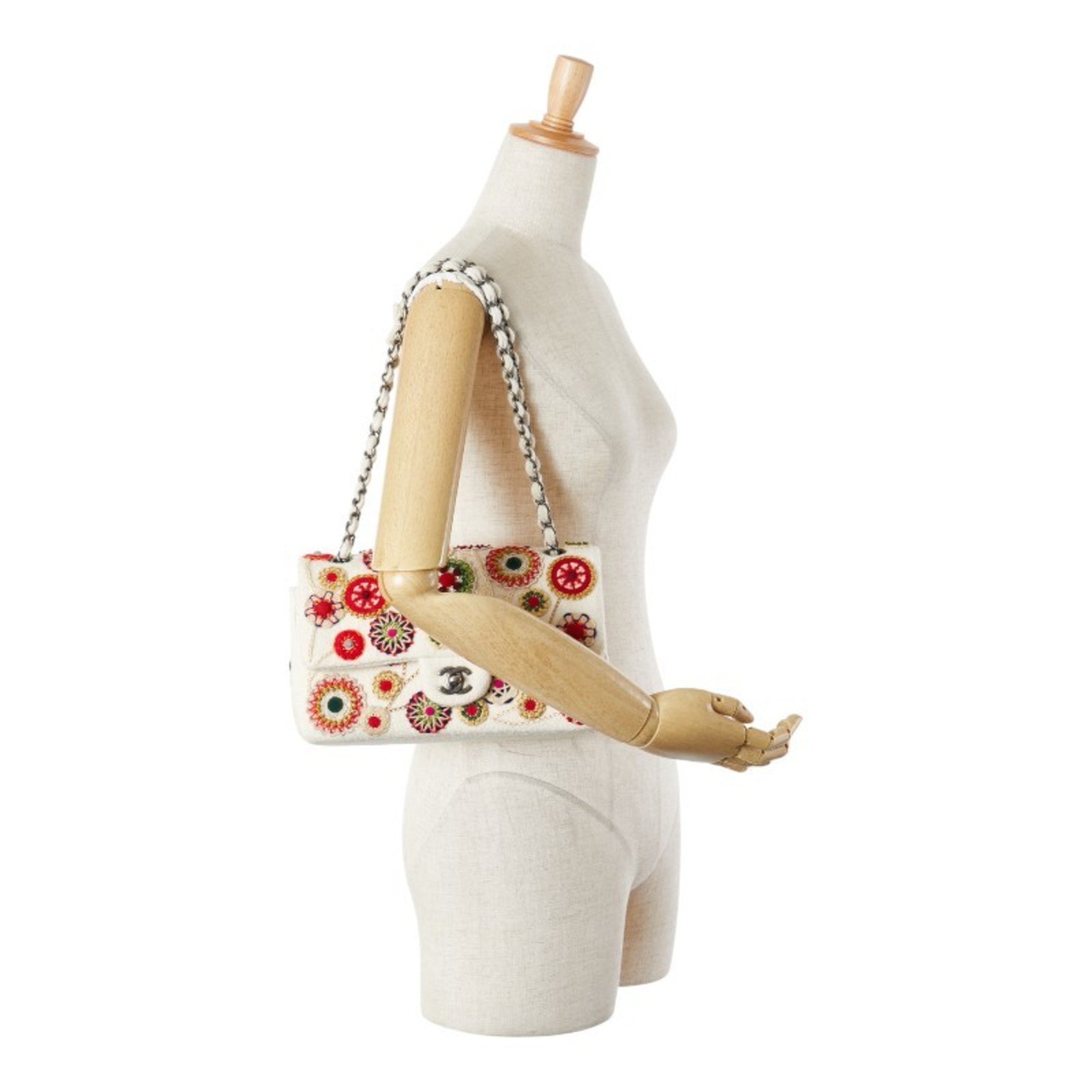 Chanel Matelasse Beige Multi-Color Cotton Handbag Shoulder Bag (Pre-Owned)