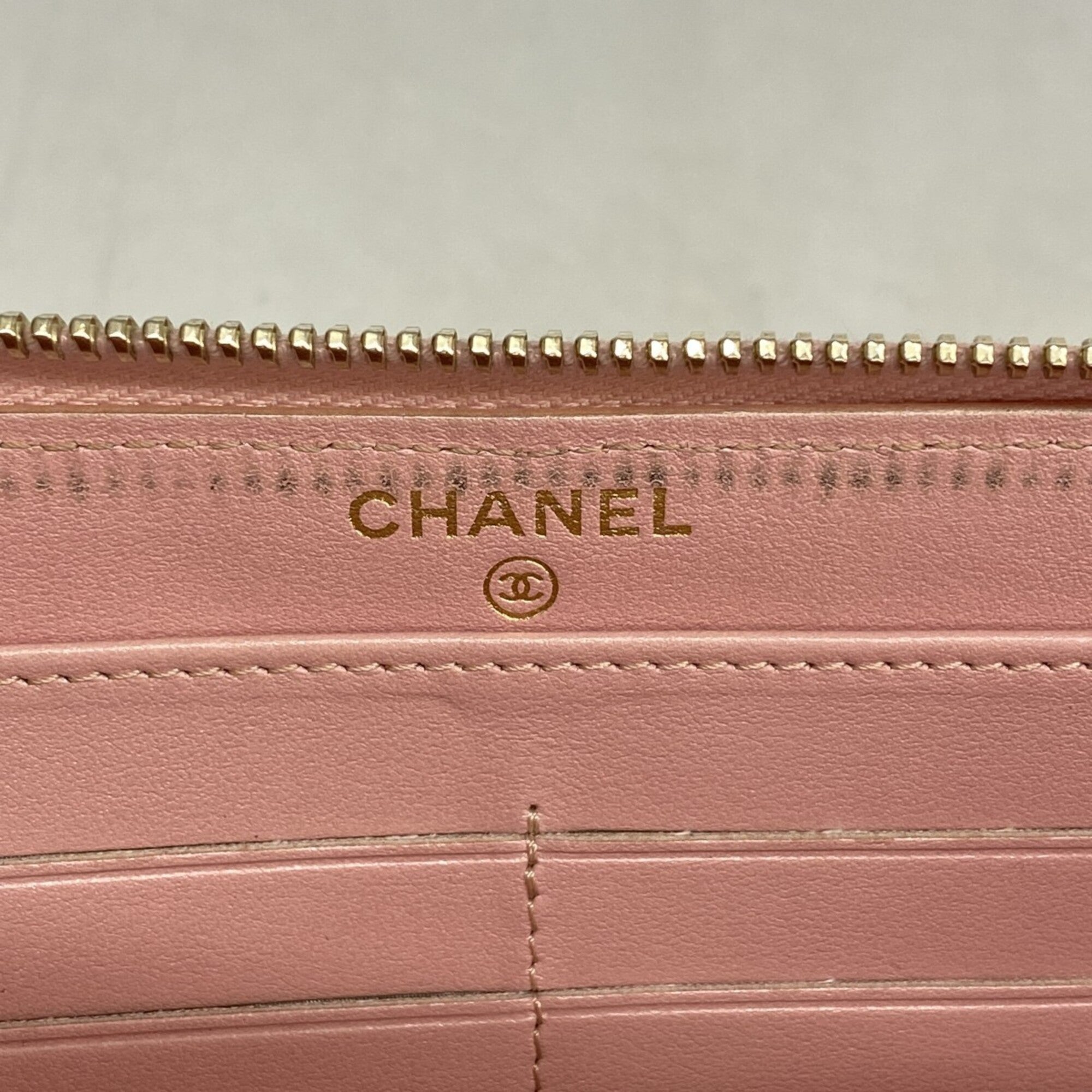 Chanel Pink Grained Calfskin Long Wallet (Bi-Fold) (Pre-Owned)