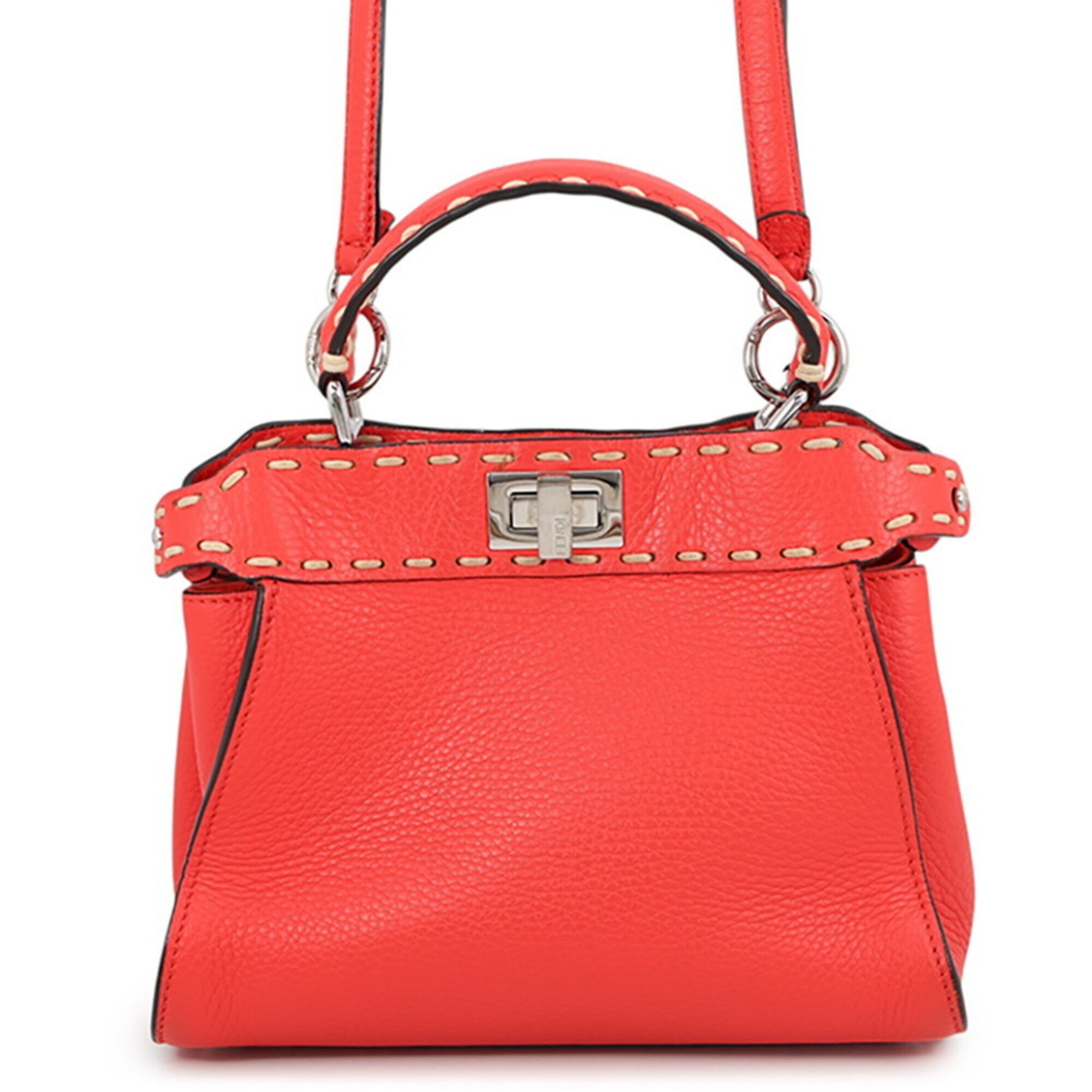 Fendi Peekaboo Orange Leather Handbag Shoulder Bag (Pre-Owned)