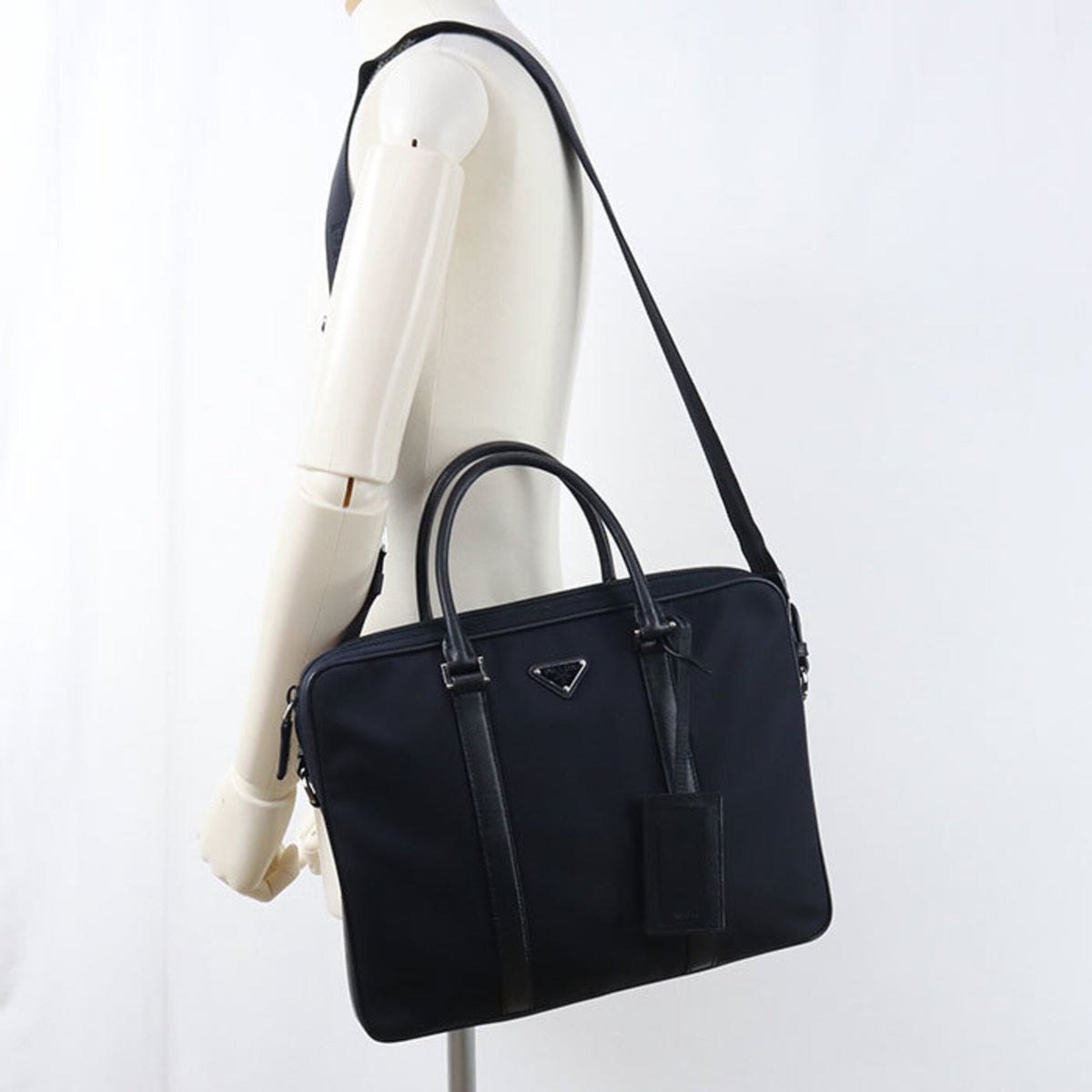 Prada Navy Nylon Leather Briefcase (Pre-Owned)