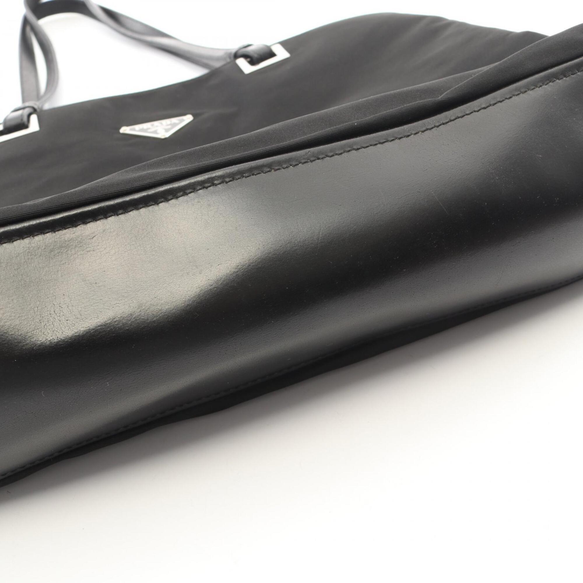 Prada Black Nylon Leather Handbag Tote Bag (Pre-Owned)
