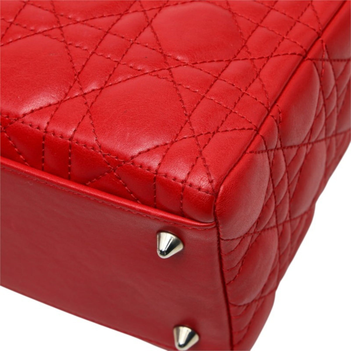 Christian Dior Lady Dior Red Color Leather Handbag Shoulder Bag (Pre-Owned)