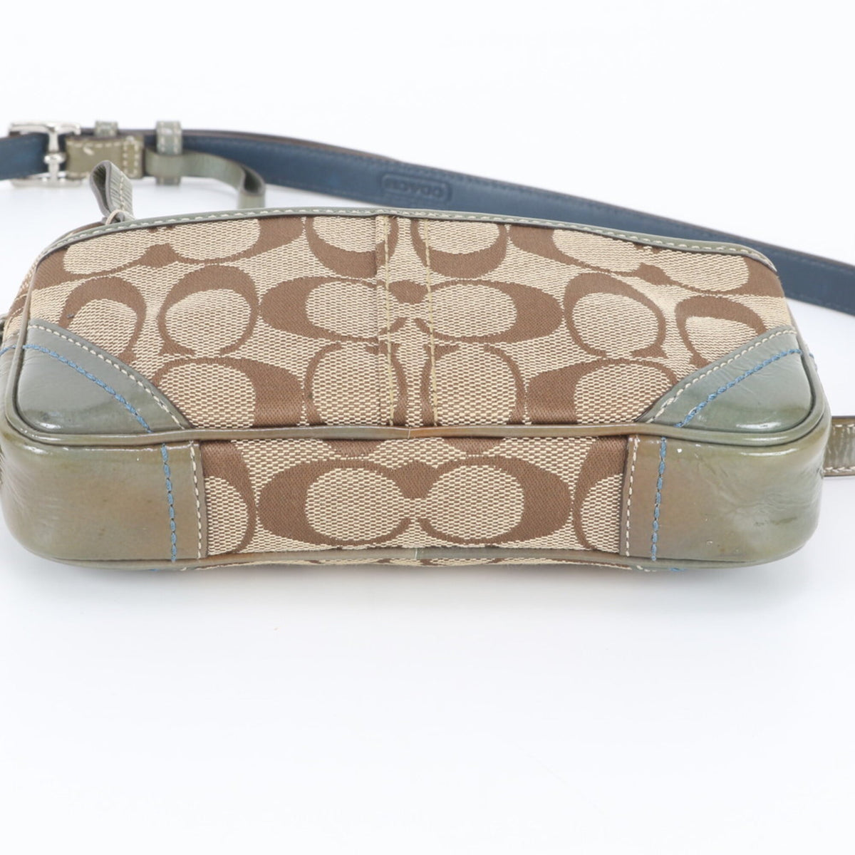 Coach Beige Smoke Green Leather Canvas Pouch Shoulder Bag Sling Bag (Pre-Owned)