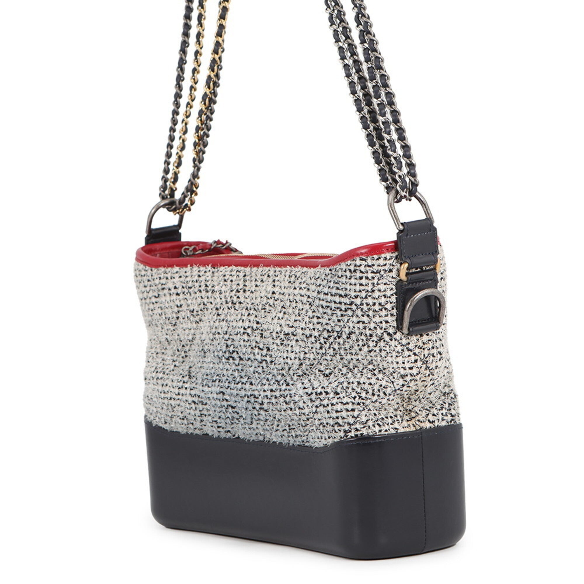 Chanel Navy Red Color White Tweed Leather Handbag Shoulder Bag (Pre-Owned)