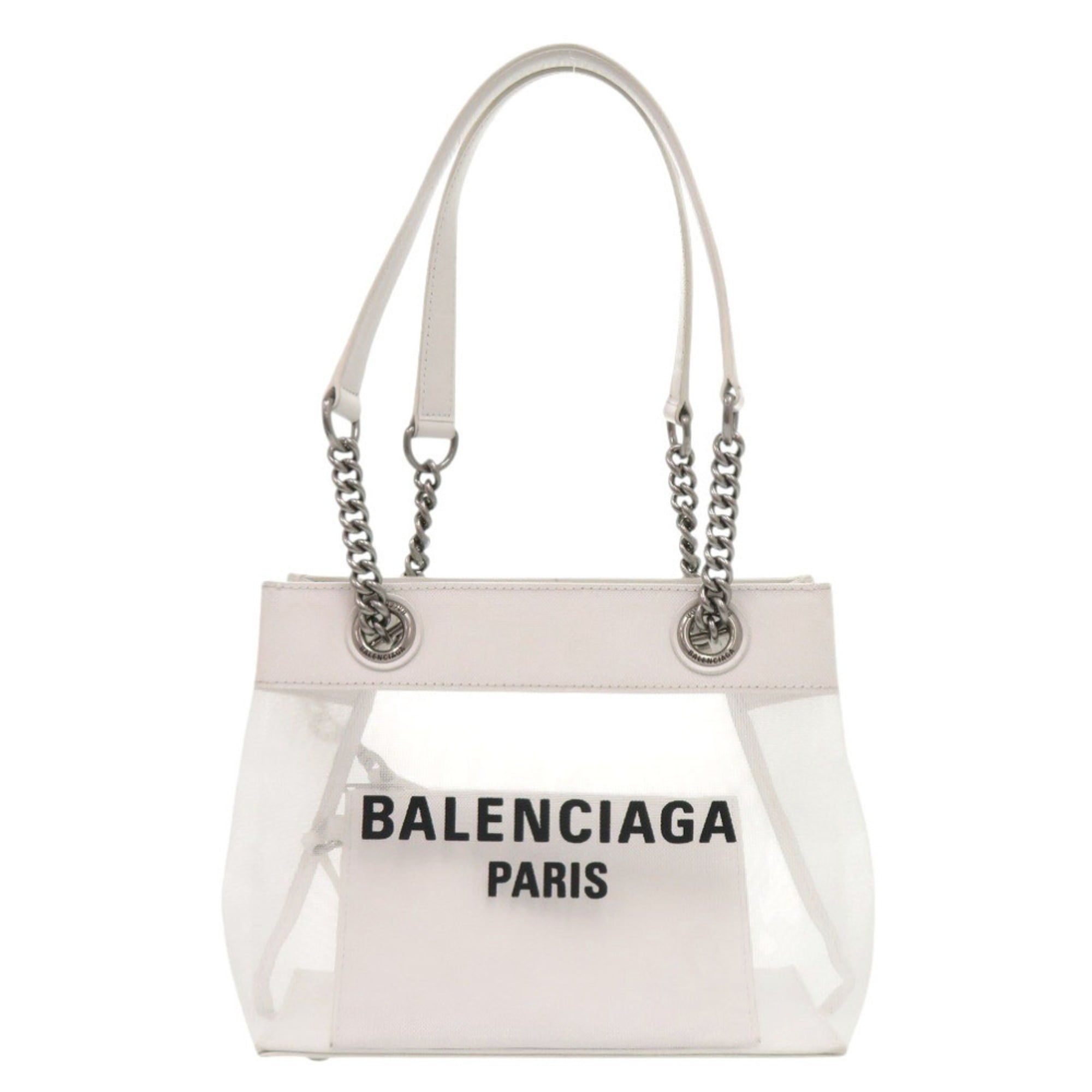 Balenciaga White Mesh Leather Pouch Tote Bag (Pre-Owned)