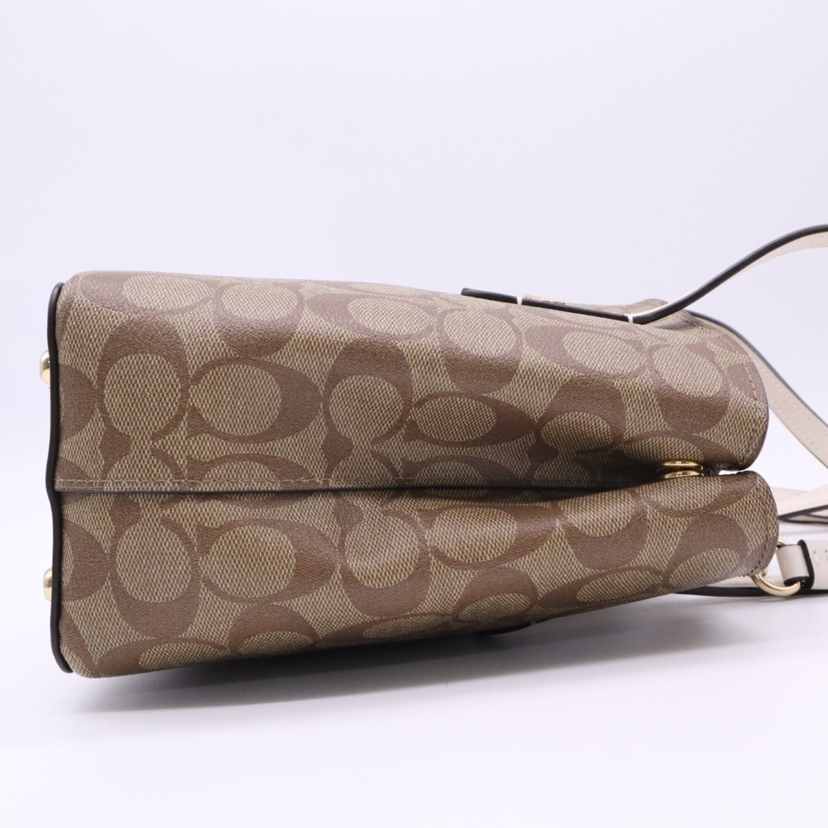 Coach Beige White Signature Line Handbag (Pre-Owned)