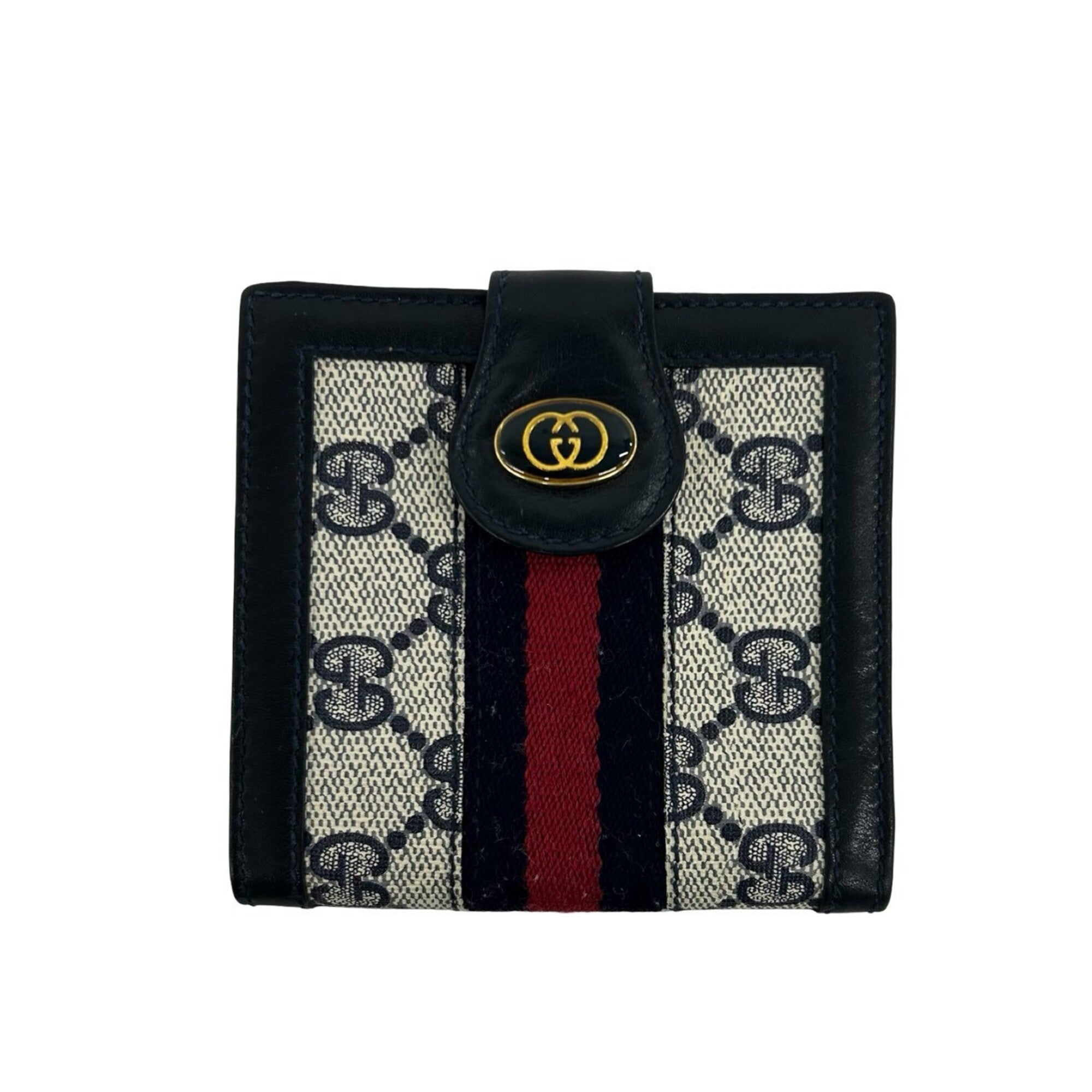 Gucci Navy Red Color Pvc Leather Wallet (Bi-Fold) (Pre-Owned)