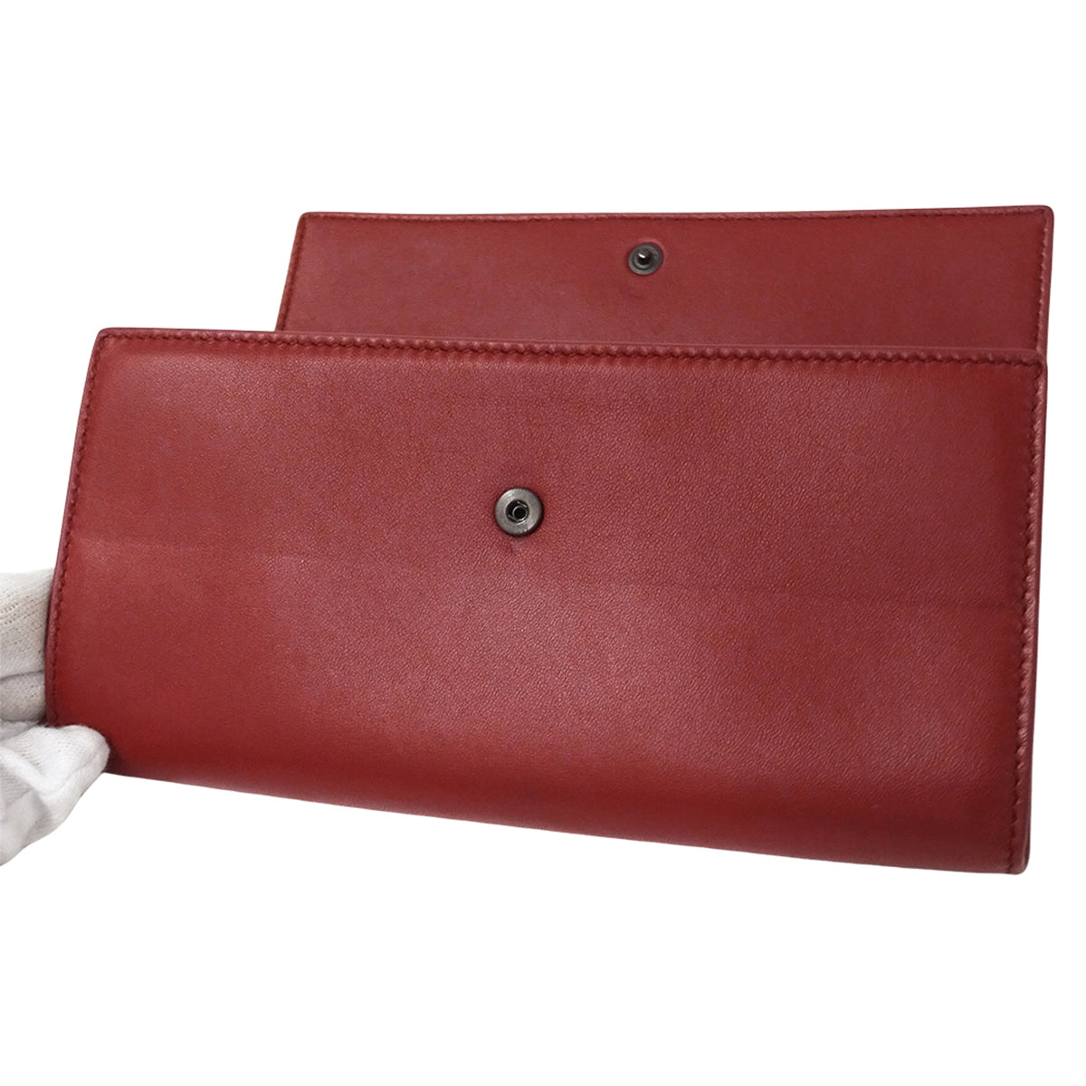 Bottega Veneta Pink Red Color Leather Long Wallet (Bi-Fold) (Pre-Owned)