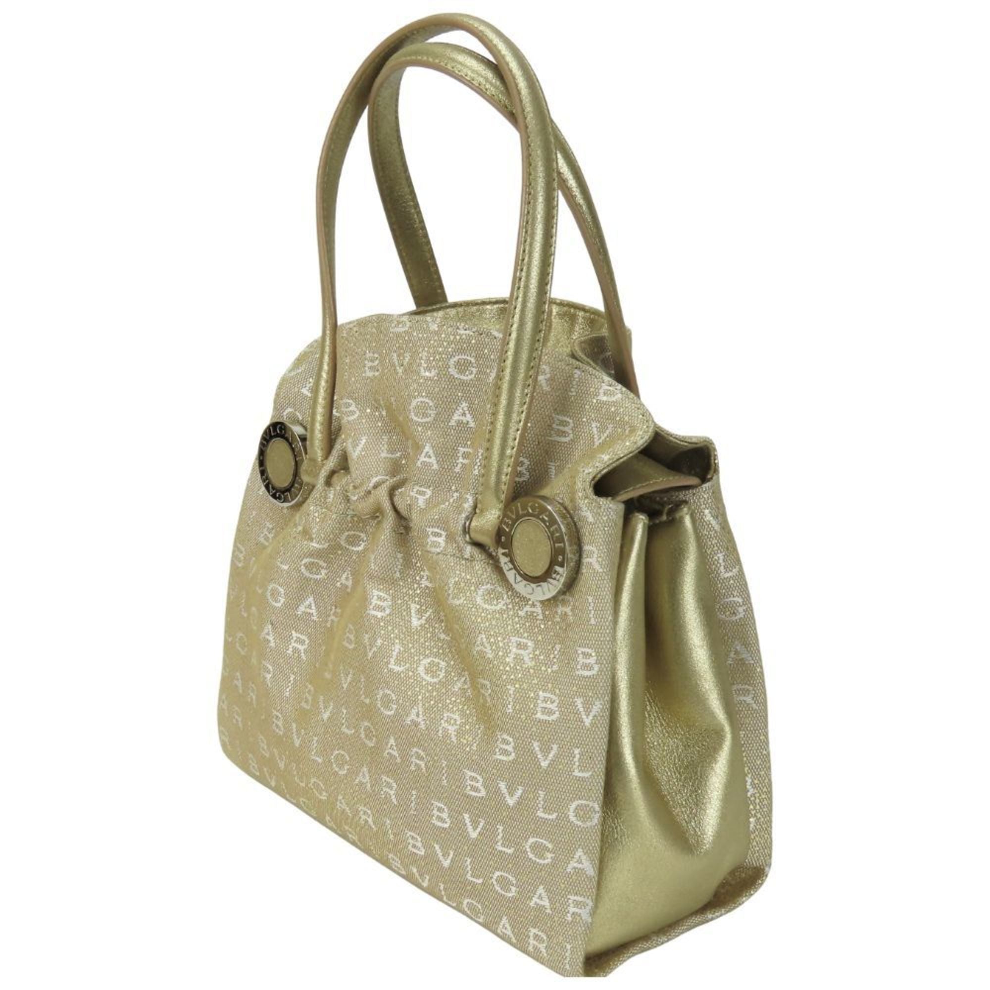 Bvlgari Beige White Canvas Leather Handbag (Pre-Owned)