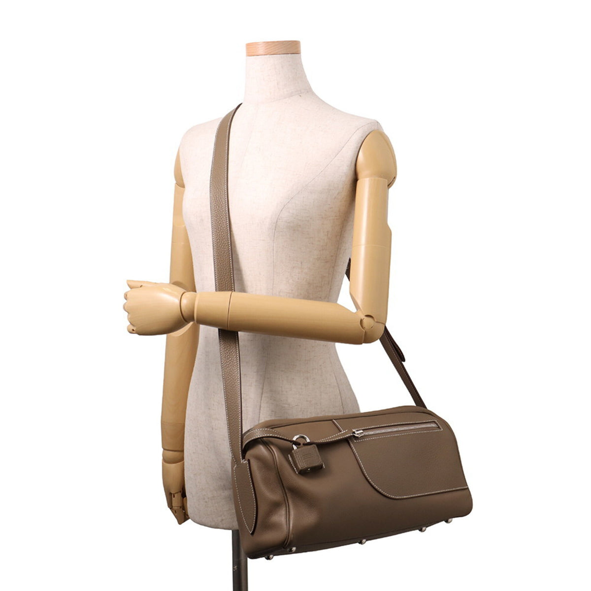 Hermes Etoupe Gray Taurillon Clemence Leather Handbag Shoulder Bag (Pre-Owned)