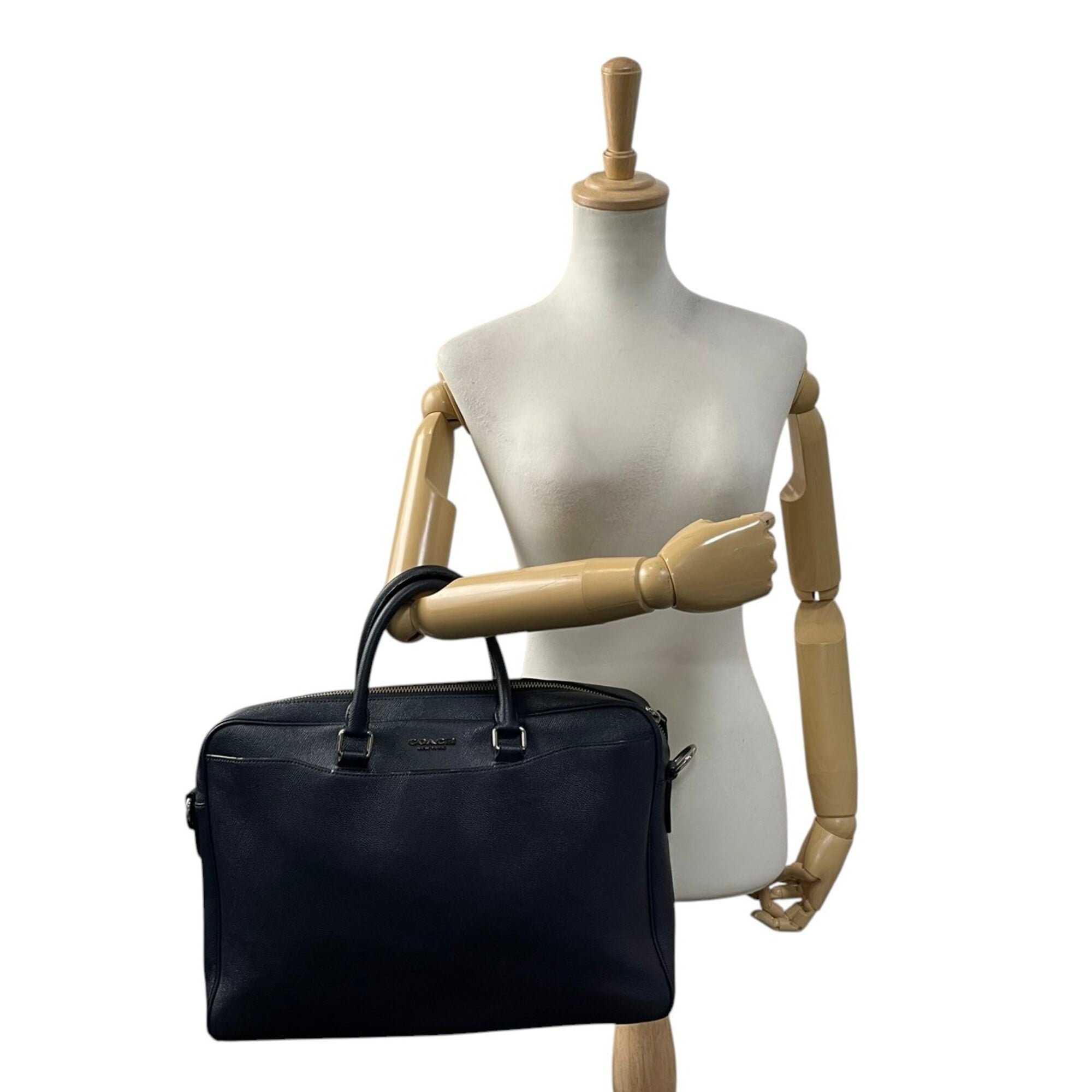 Coach Navy Leather Briefcase Handbag (Pre-Owned)