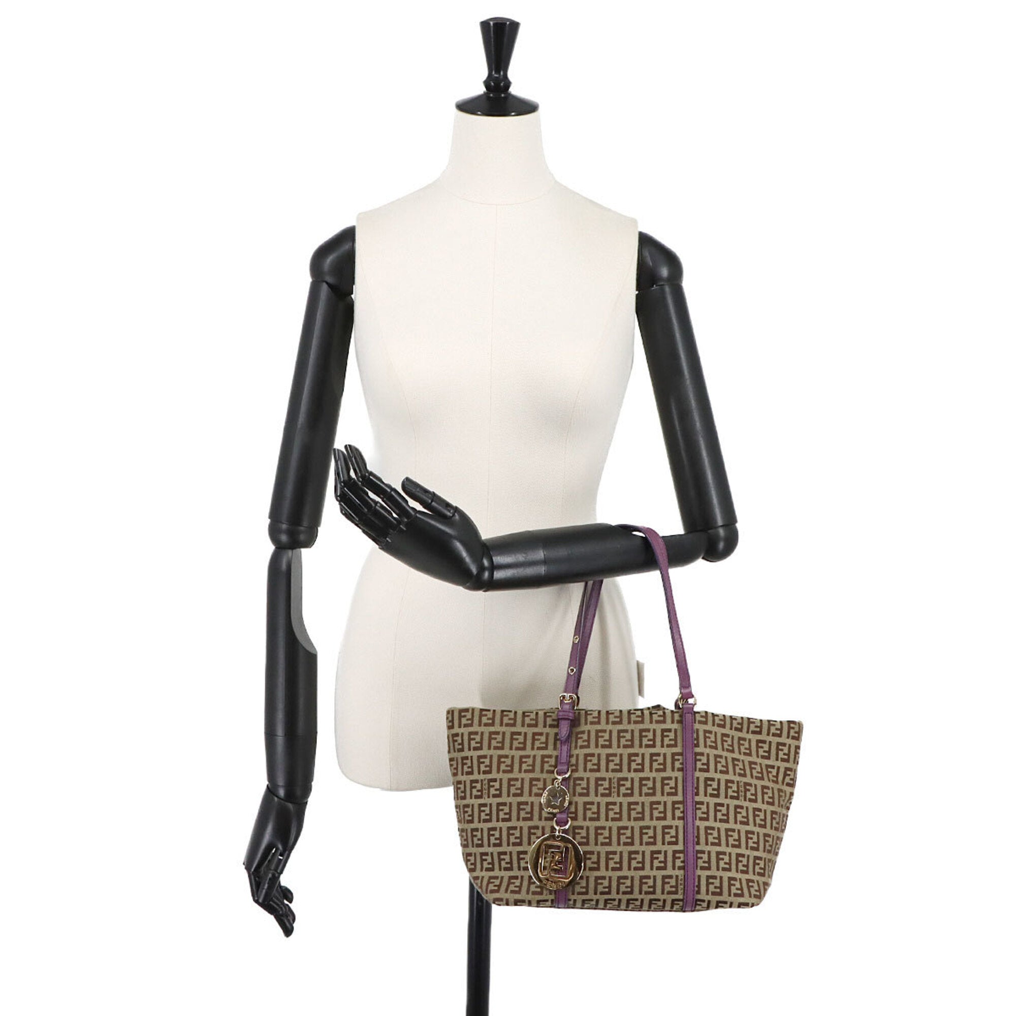 Fendi Beige Purple Canvas Leather Handbag Tote Bag (Pre-Owned)