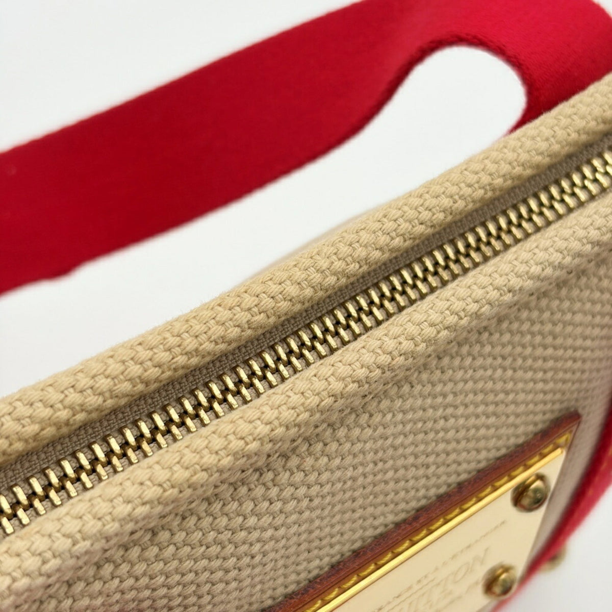 Louis Vuitton Antigua Beige Red Color Canvas Tote Bag (Pre-Owned)