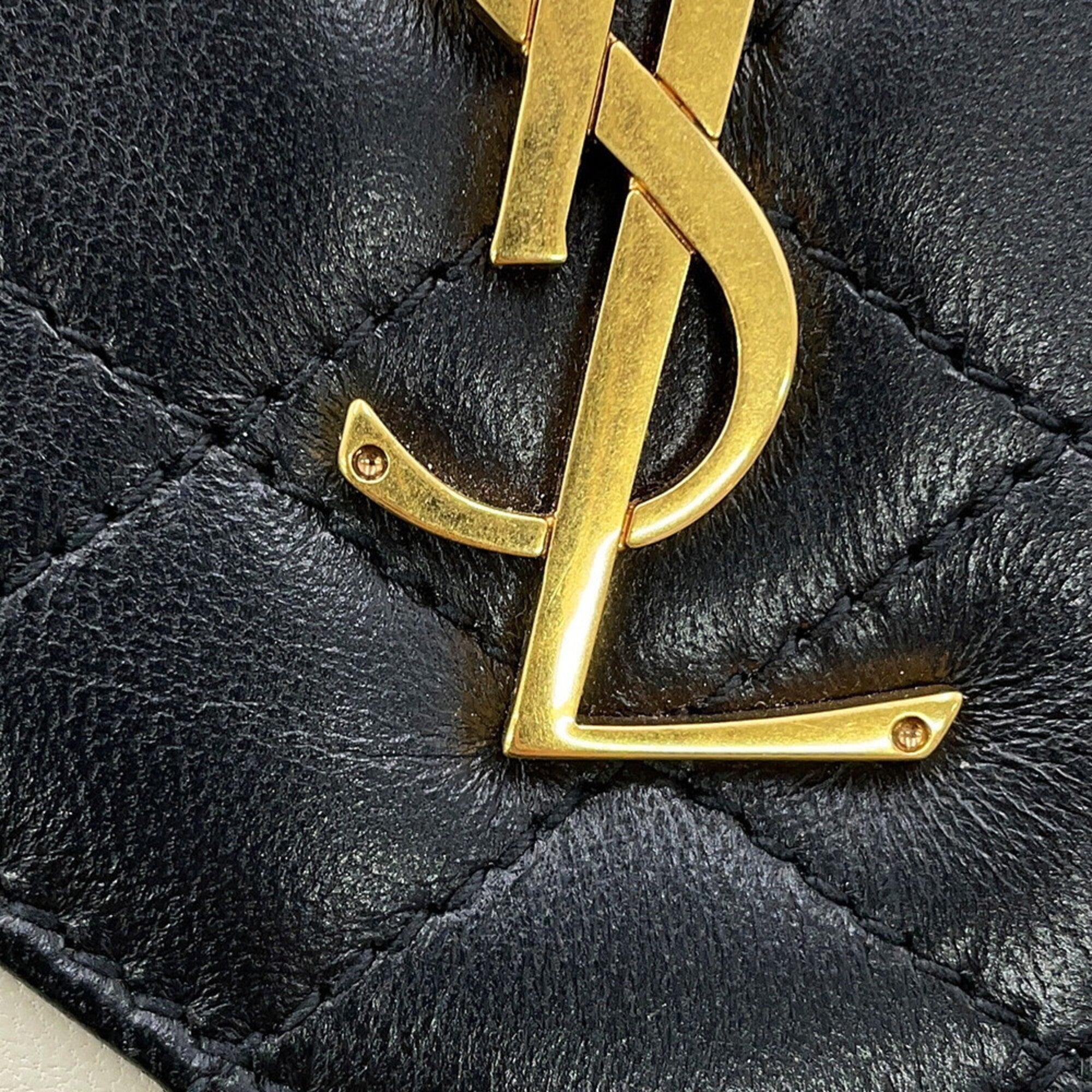 Saint Laurent Black White Leather Shoulder Bag (Pre-Owned)