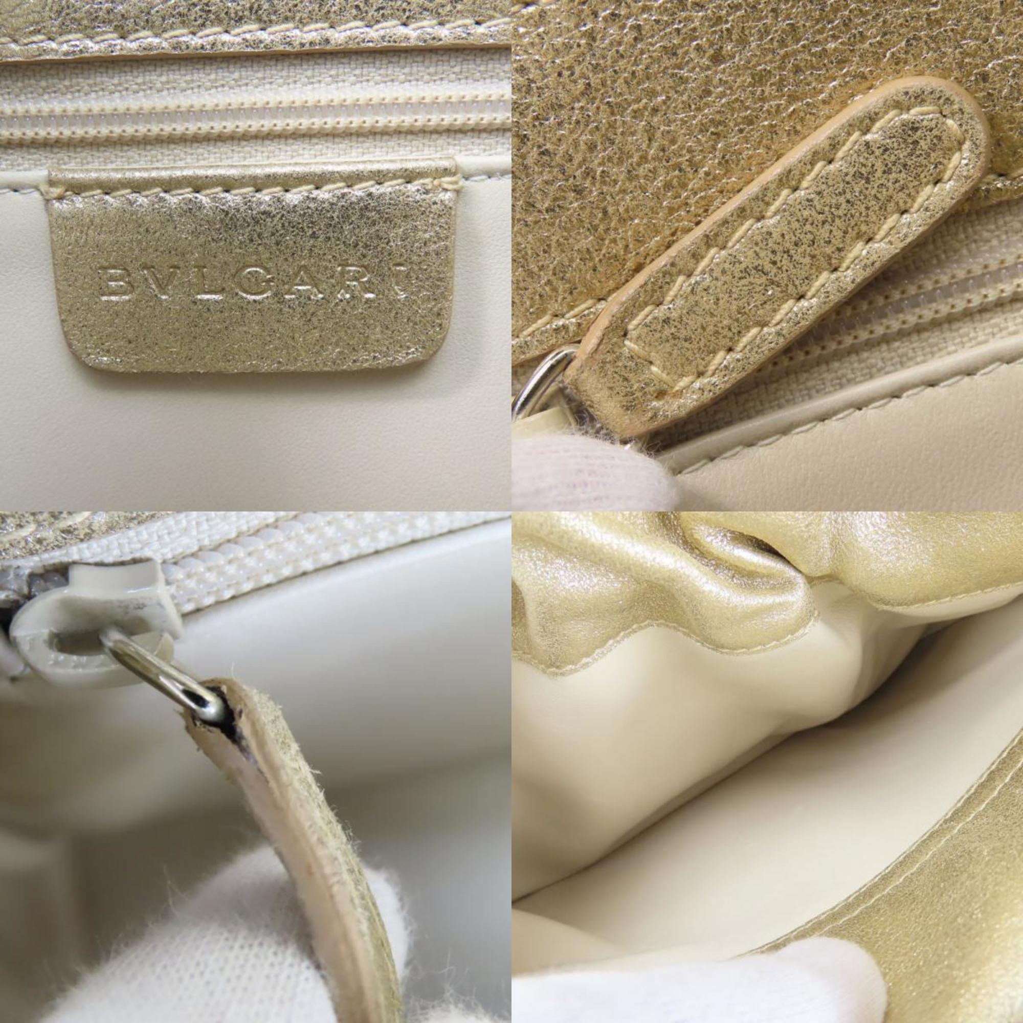 Bvlgari Beige White Canvas Leather Handbag (Pre-Owned)