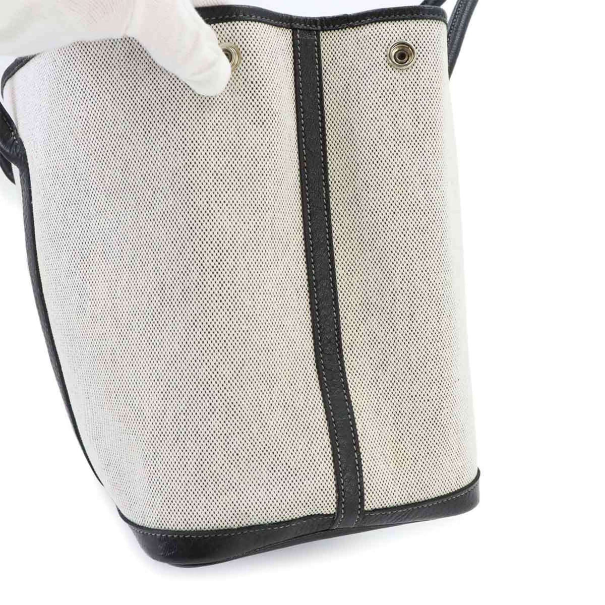 Hermes Black Gray Toile H Leather Tote Bag (Pre-Owned)
