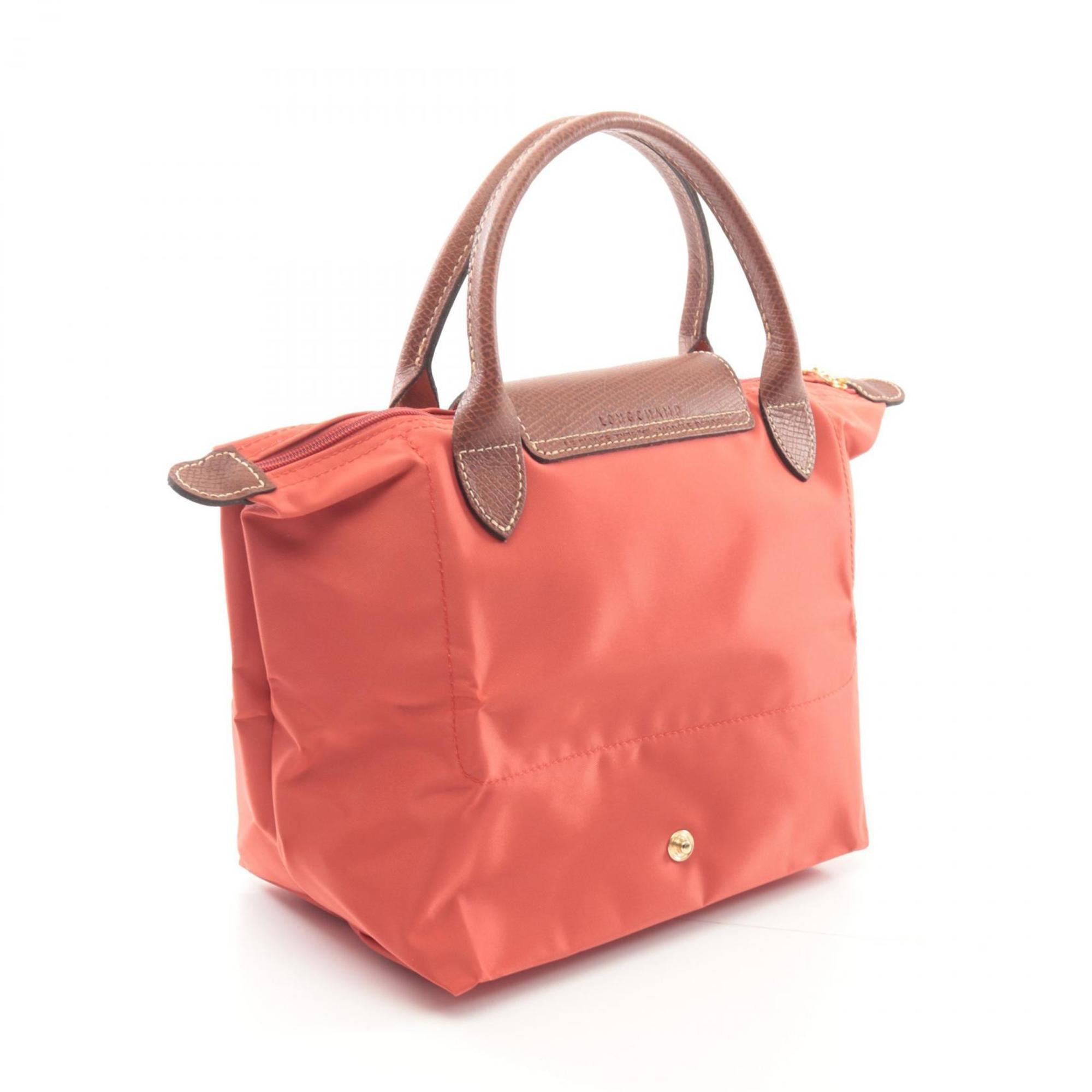 Longchamp Brown Red Color Canvas Leather Handbag (Pre-Owned)