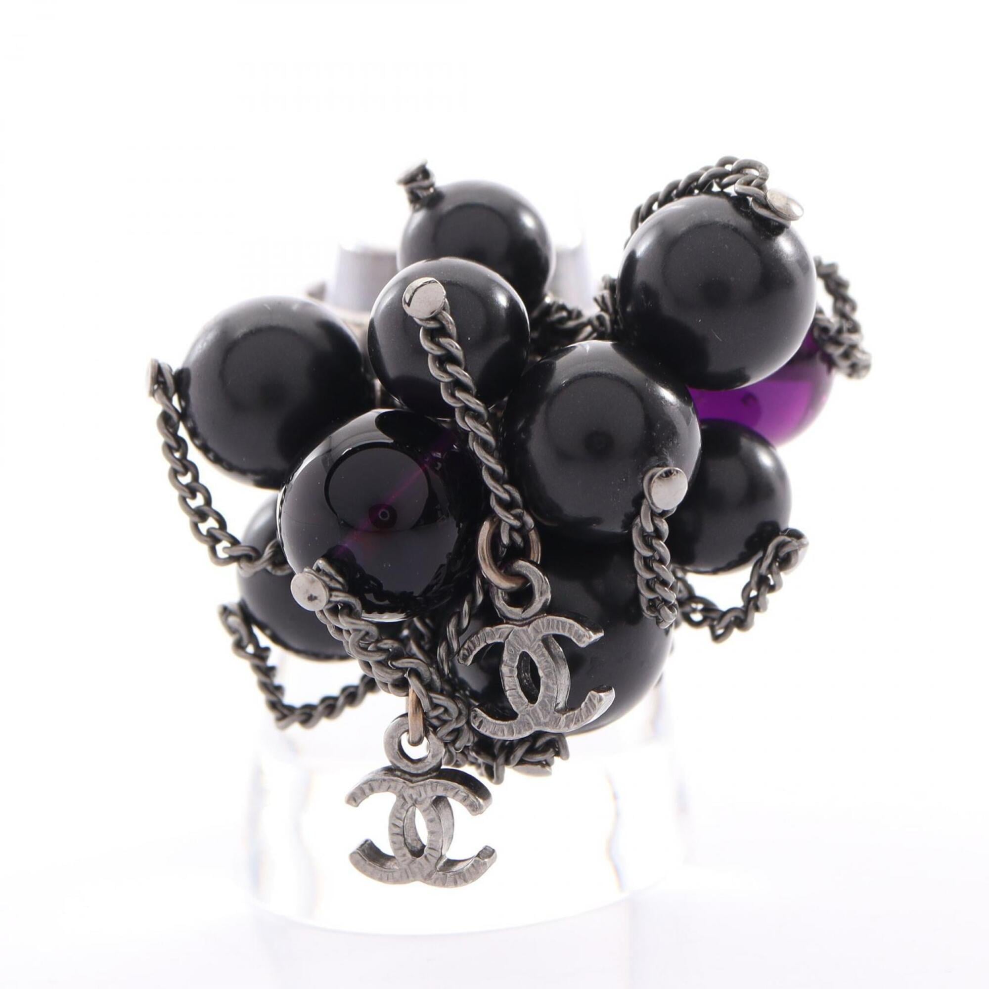 Chanel Silver Black Purple Stainless Steel Band Ring (Pre-Owned)