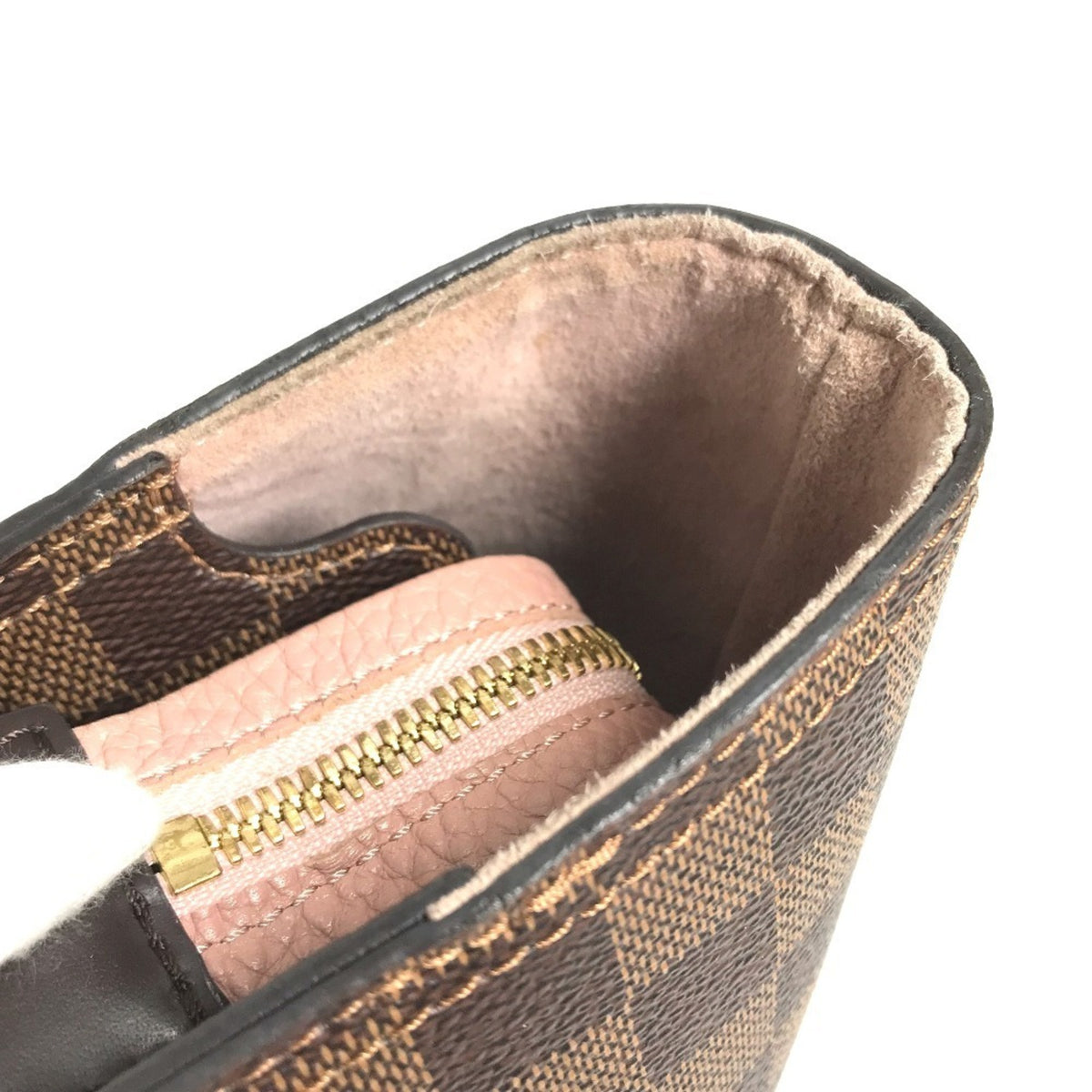 Louis Vuitton Brown Damier Canvas Galle Magnolia Pink Jersey Handbag Shoulder Bag Tote Bag (Pre-Owned)