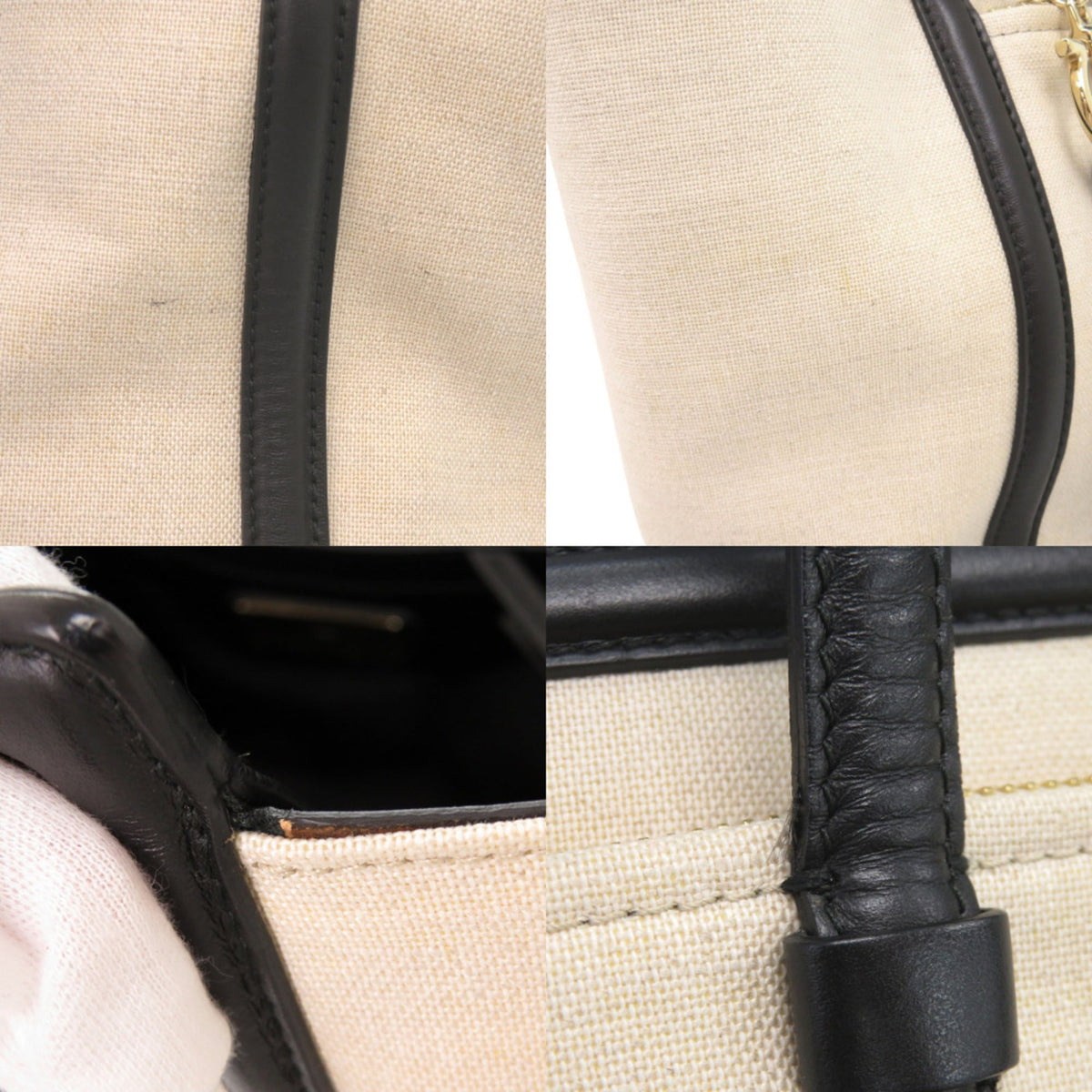 Salvatore Ferragamo Black Ivory Leather Canvas Tote Bag (Pre-Owned)