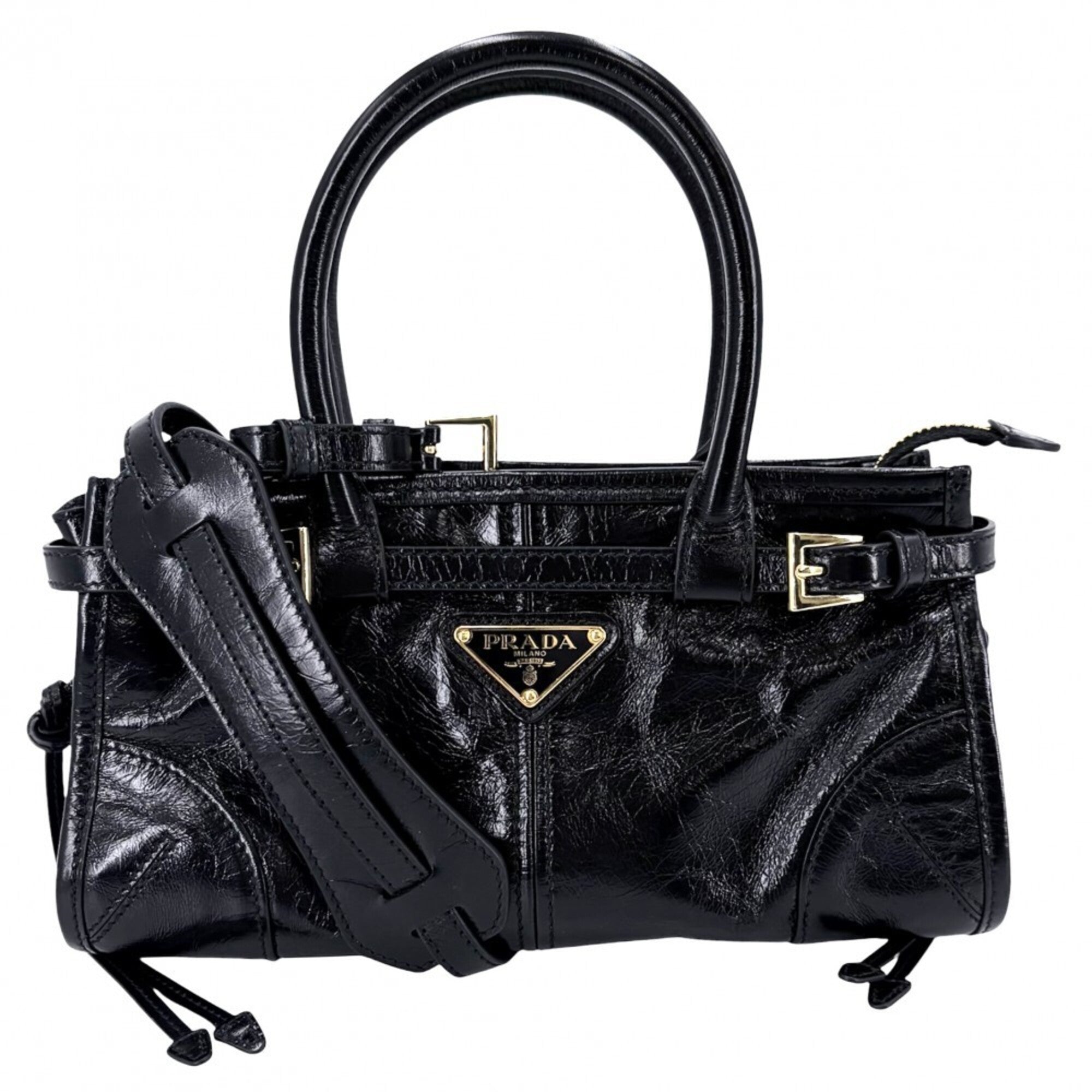 Prada Black Leather Handbag Shoulder Bag Tote Bag (Pre-Owned)