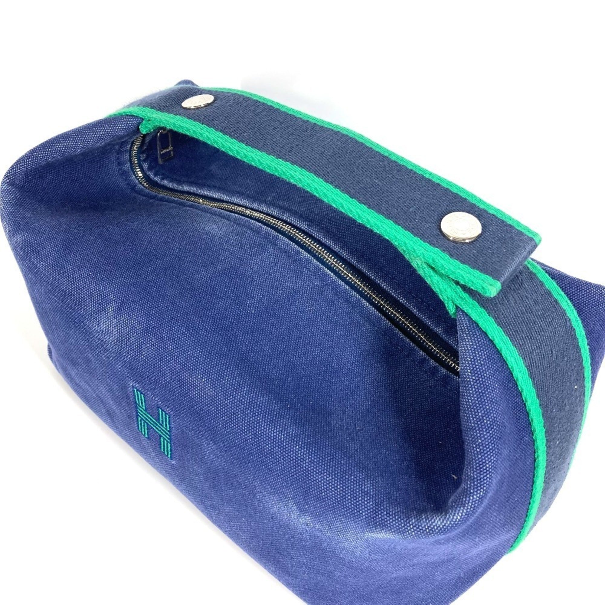 Hermes Blue Green Cotton Handbag Pouch Vanity Bag (Pre-Owned)