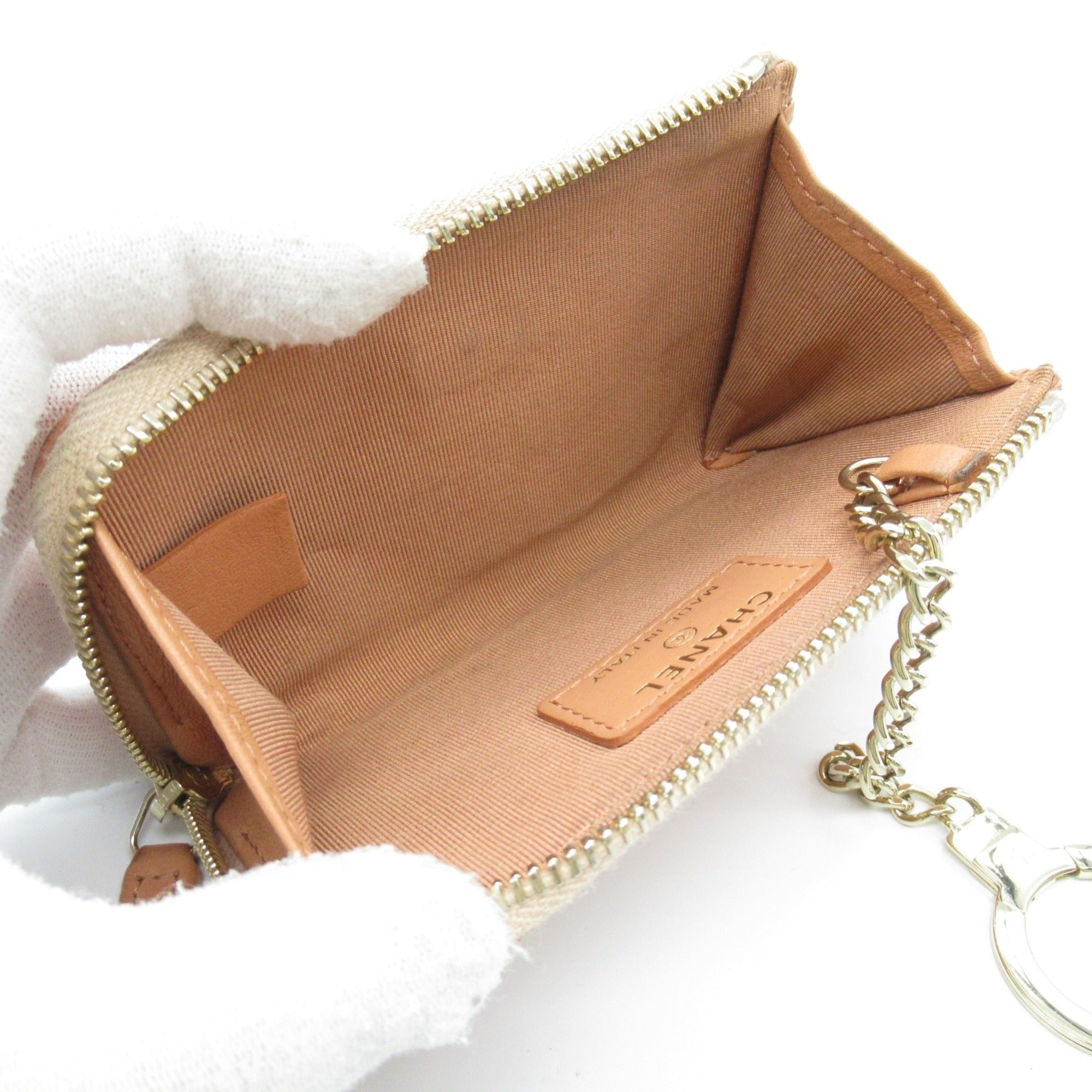 Chanel Pink Pink Beige Leather Coin Purse/Coin Case (Pre-Owned)