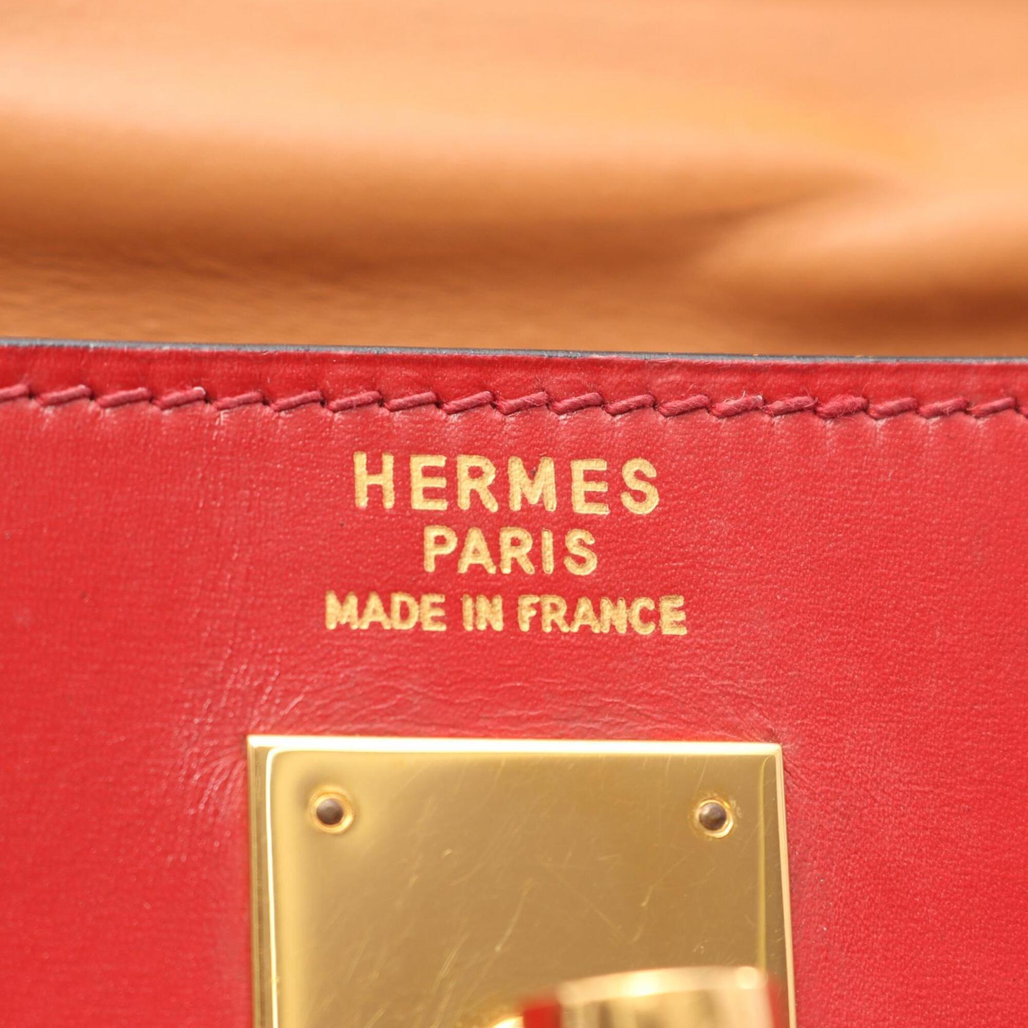 Hermes Bordeaux Brown Natural Red Color Rouge H Rouge Vif Box Calf Leather Chamonix Leather Leather Handbag (Pre-Owned)