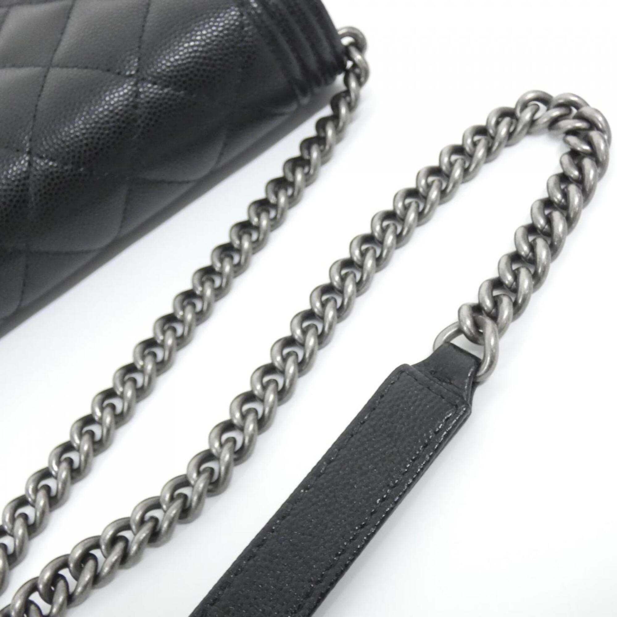 Chanel Black Grained Calfskin Chain/Shoulder Wallet (Pre-Owned)