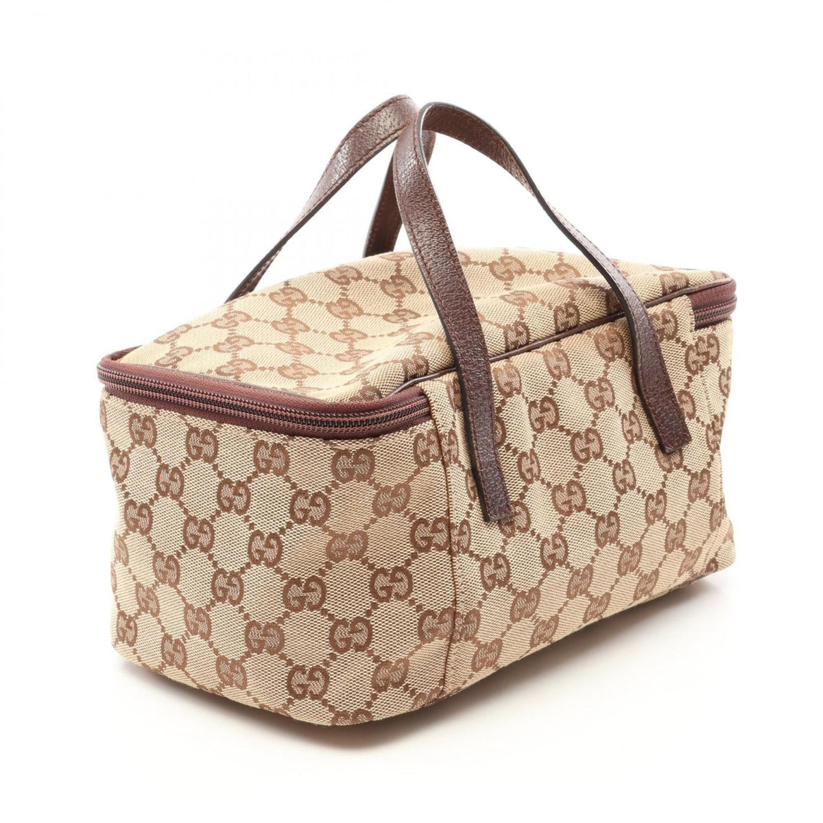 Gucci Gg Canvas Beige Brown Gg Canvas Leather Handbag (Pre-Owned)