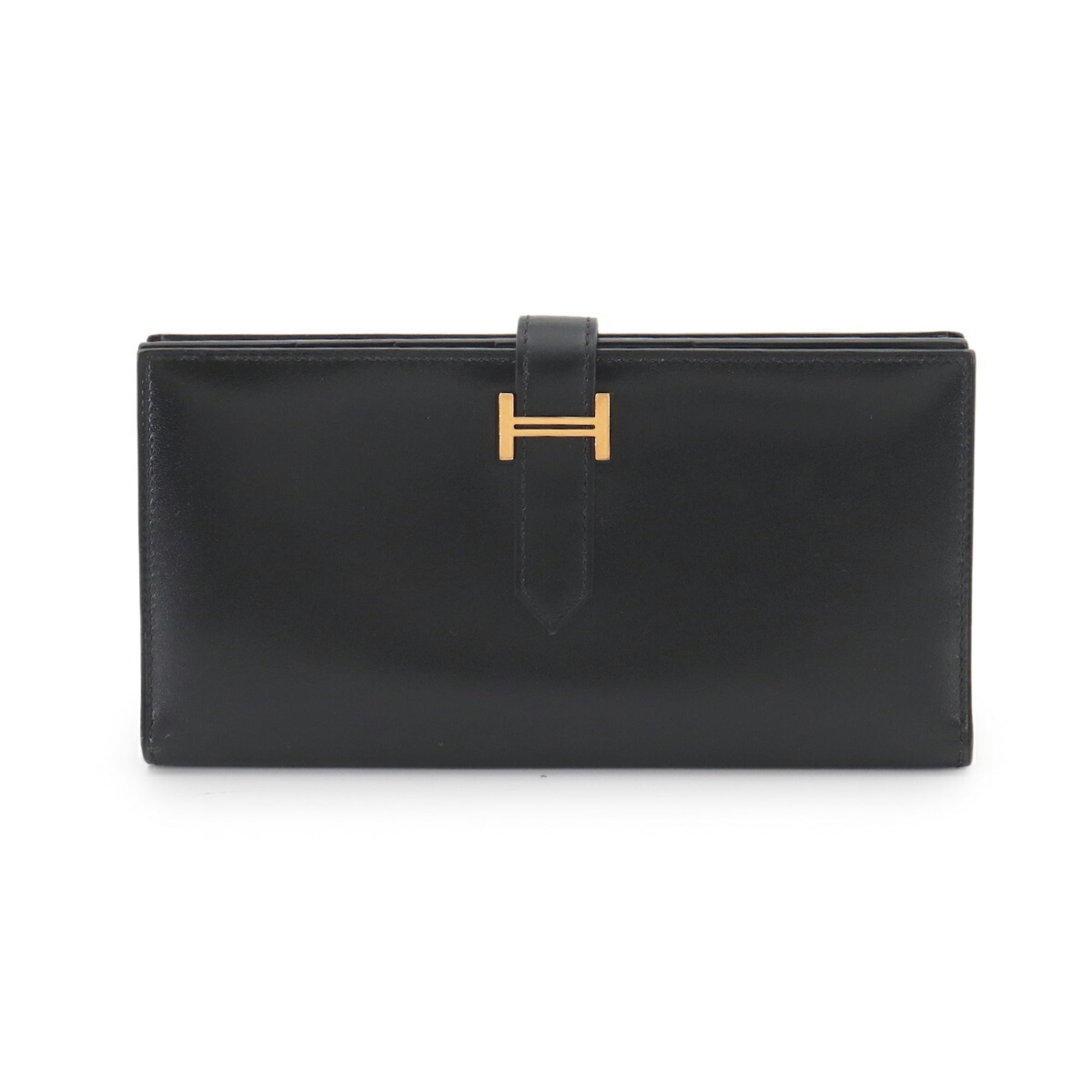 Hermes Black Box Calf Leather Long Wallet (Bi-Fold) (Pre-Owned)
