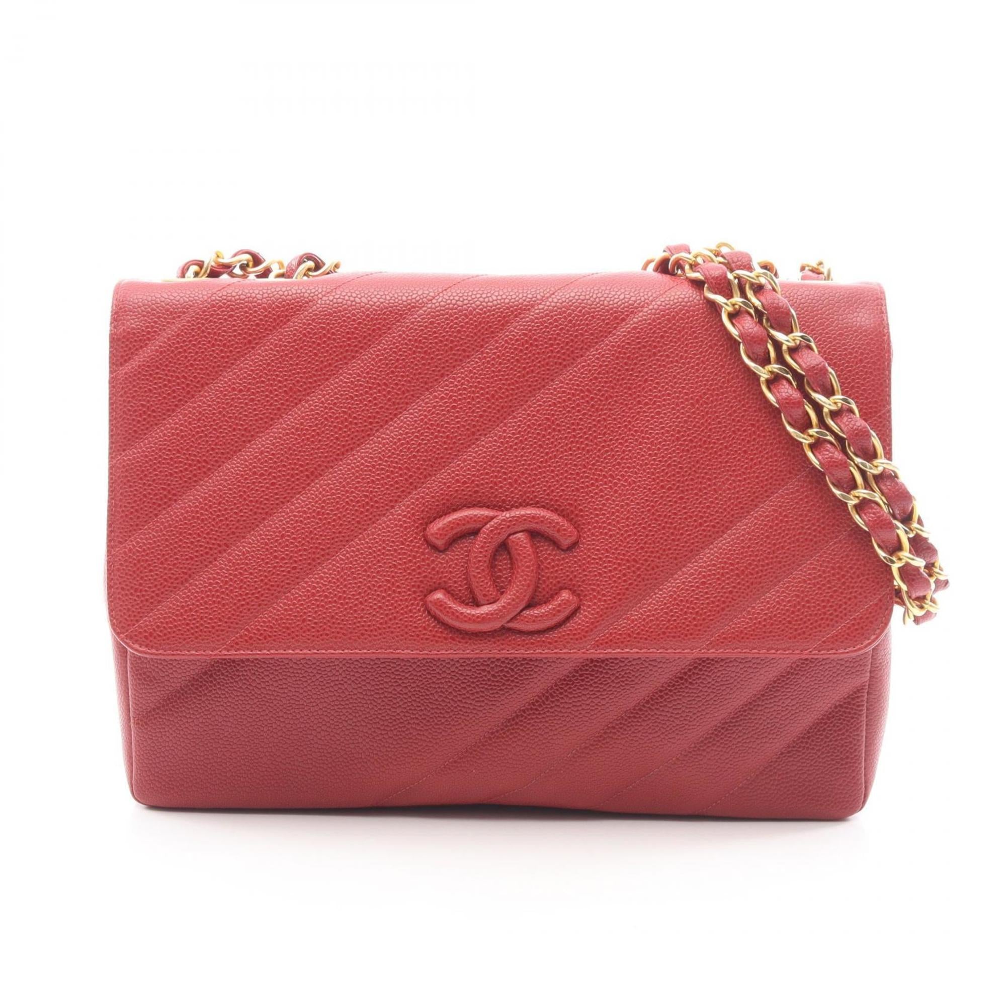 Chanel Red Color Leather Shoulder Bag (Pre-Owned)