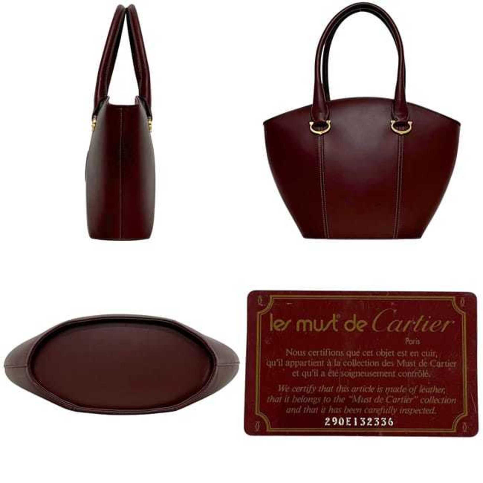 Cartier Bordeaux Leather Handbag Tote Bag (Pre-Owned)