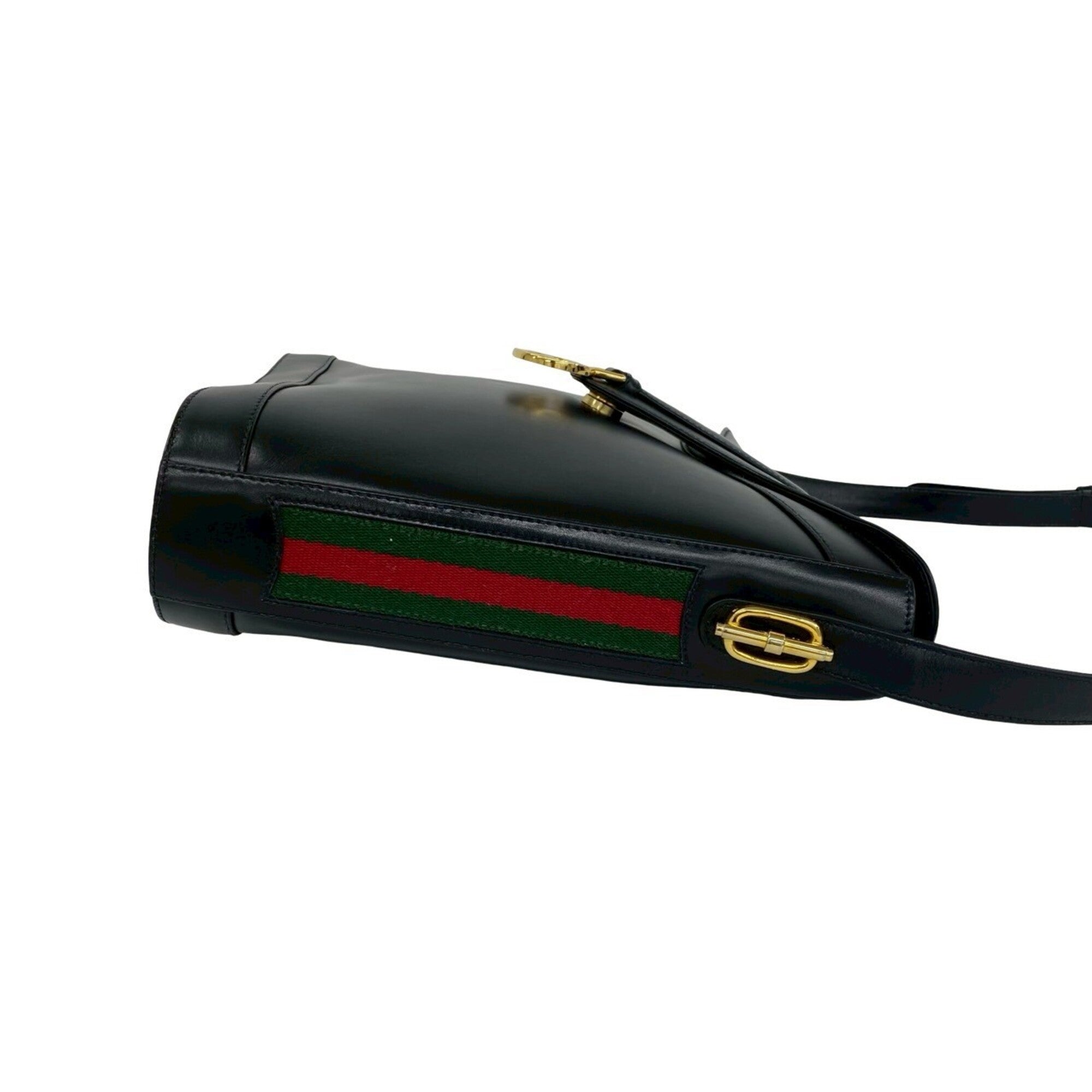 Gucci Black Green Red Color Leather Shoulder Bag (Pre-Owned)