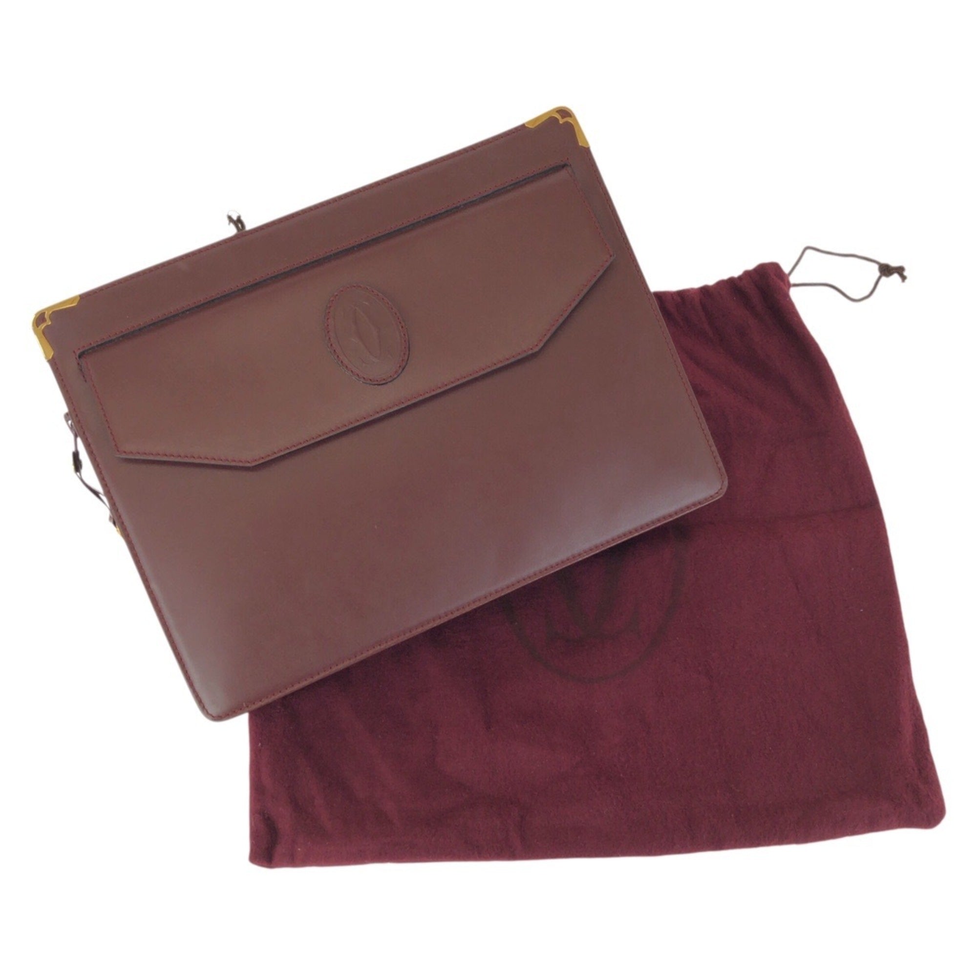 Cartier Bordeaux Wine Red Leather Clutch Bag (Pre-Owned)