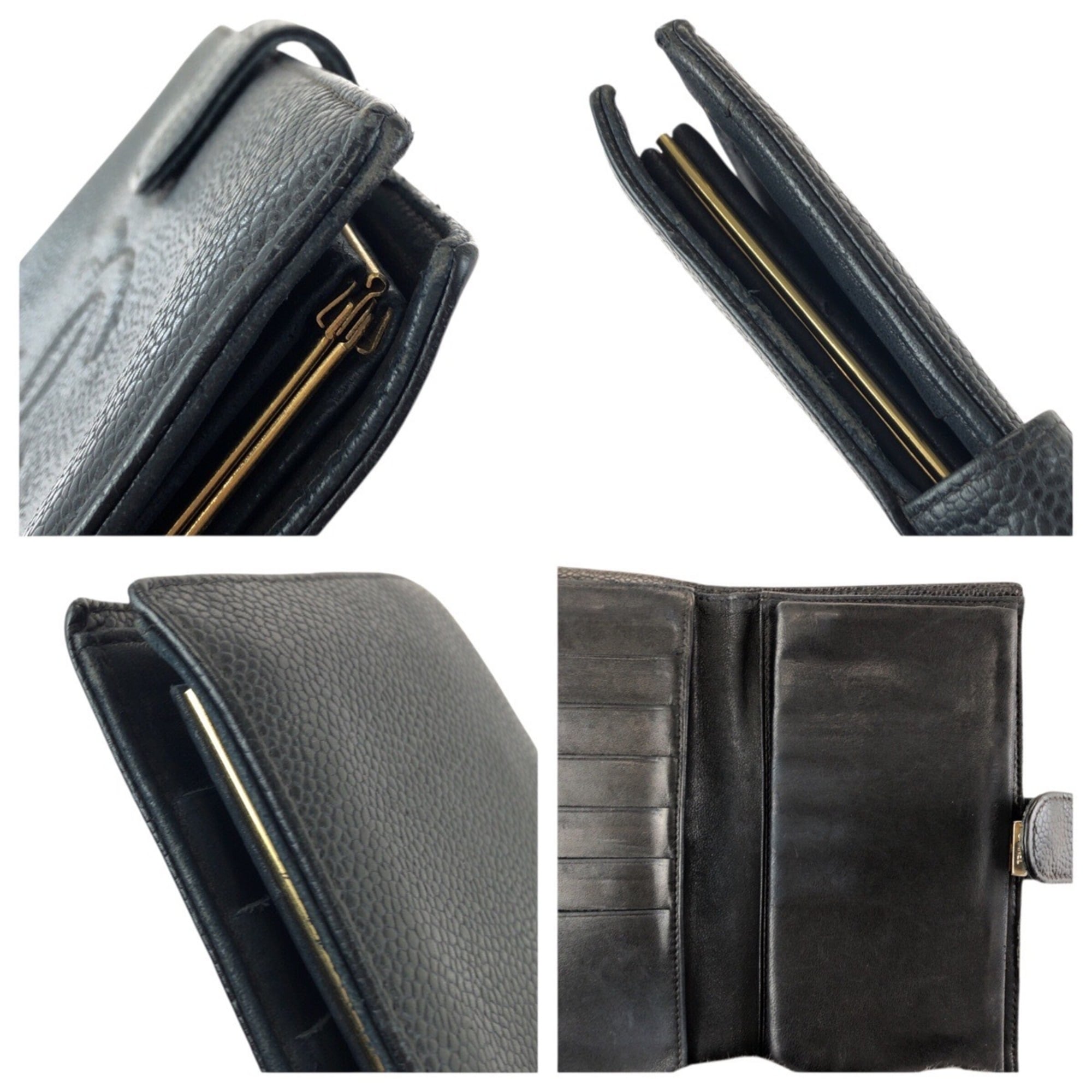 Chanel Black Grained Calfskin Long Wallet (Bi-Fold) (Pre-Owned)