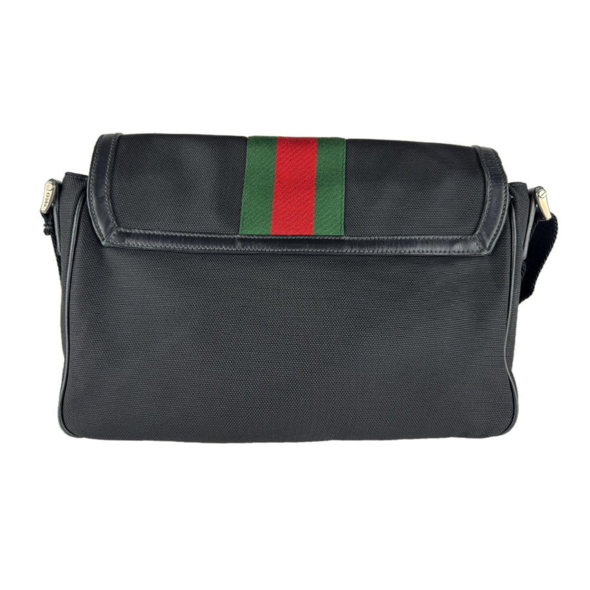 Gucci Black Green Red Color Canvas Messenger Bag Shoulder Bag (Pre-Owned)