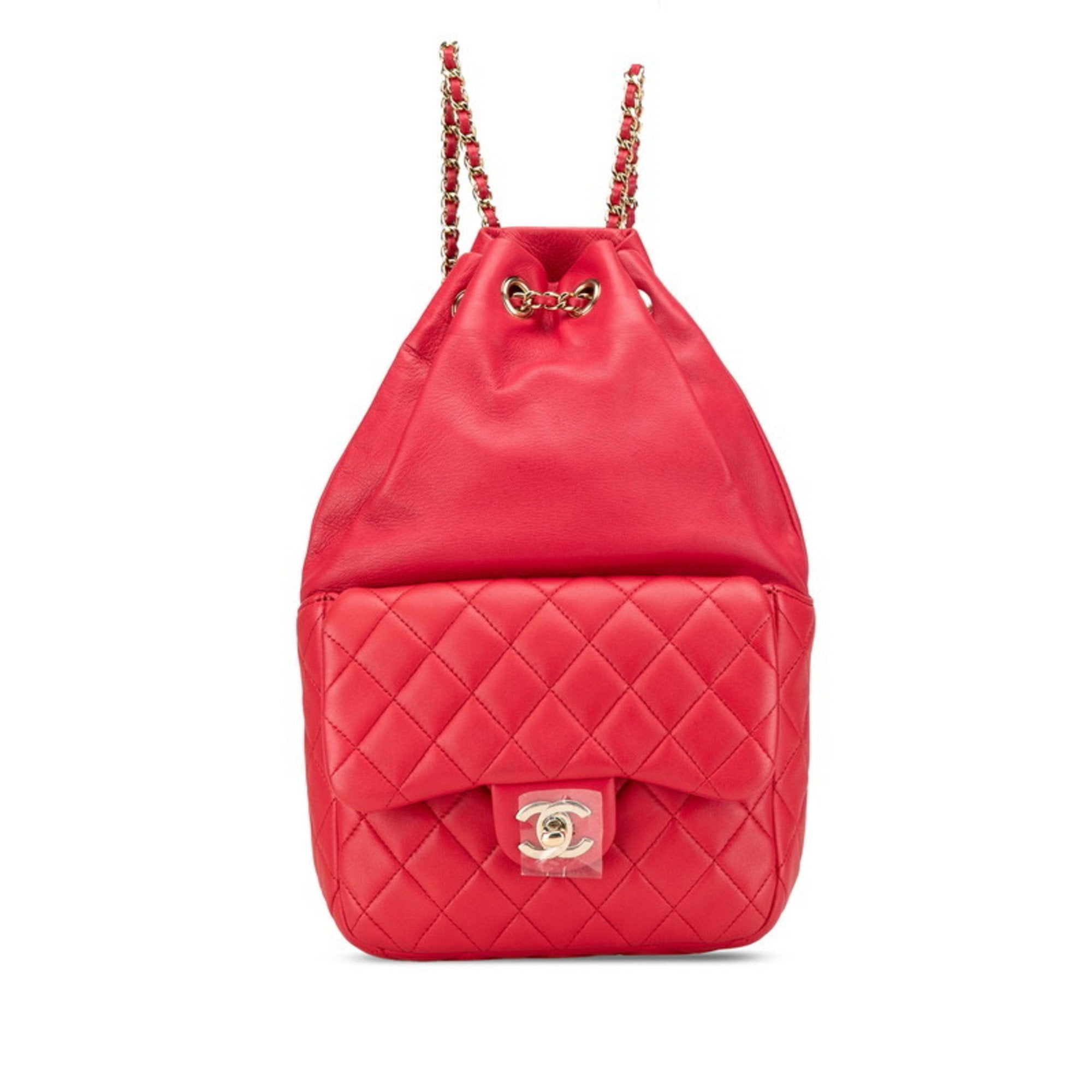 Chanel Red Color Leather Backpack (Pre-Owned)
