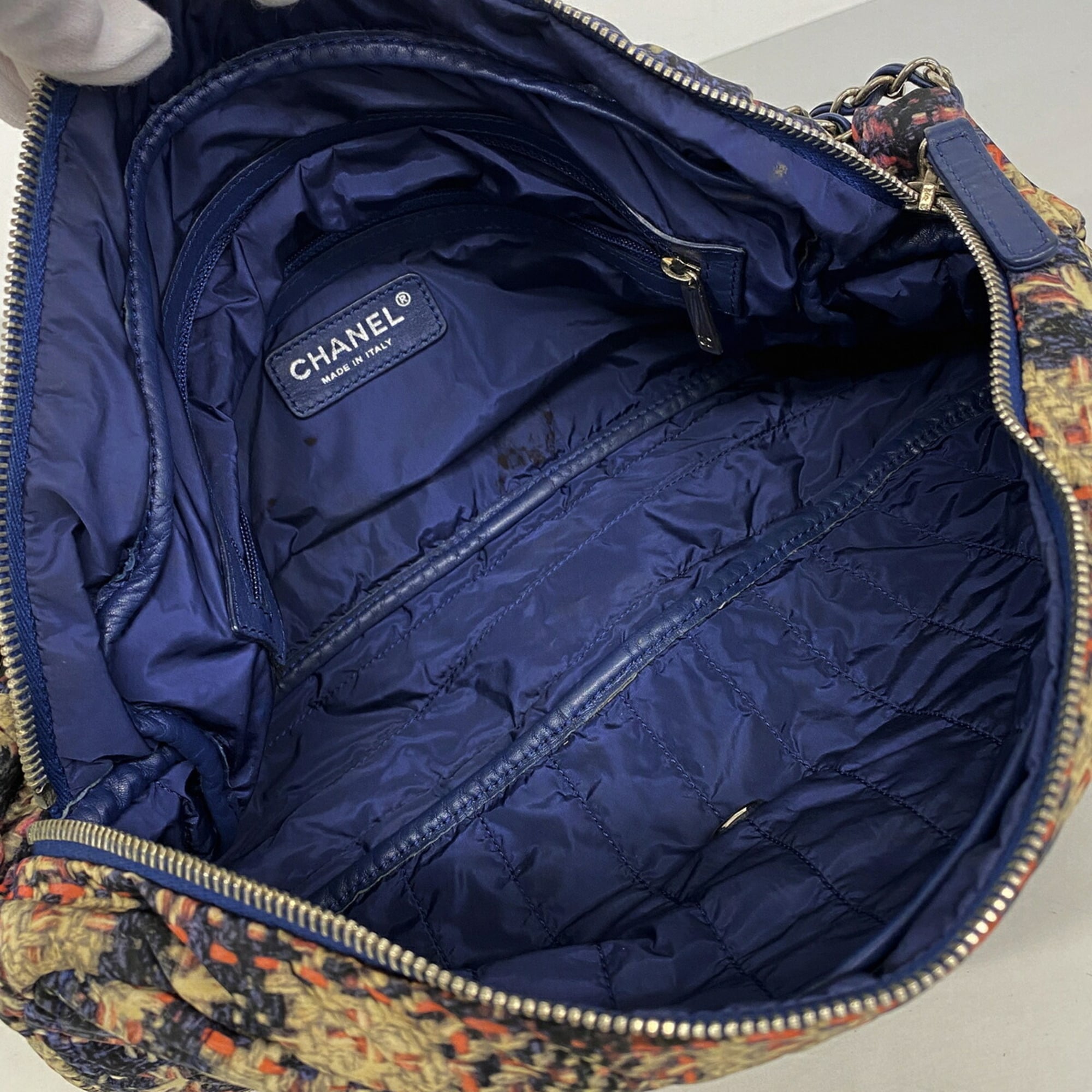 Chanel Beige Navy Pink Nylon Shoulder Bag (Pre-Owned)