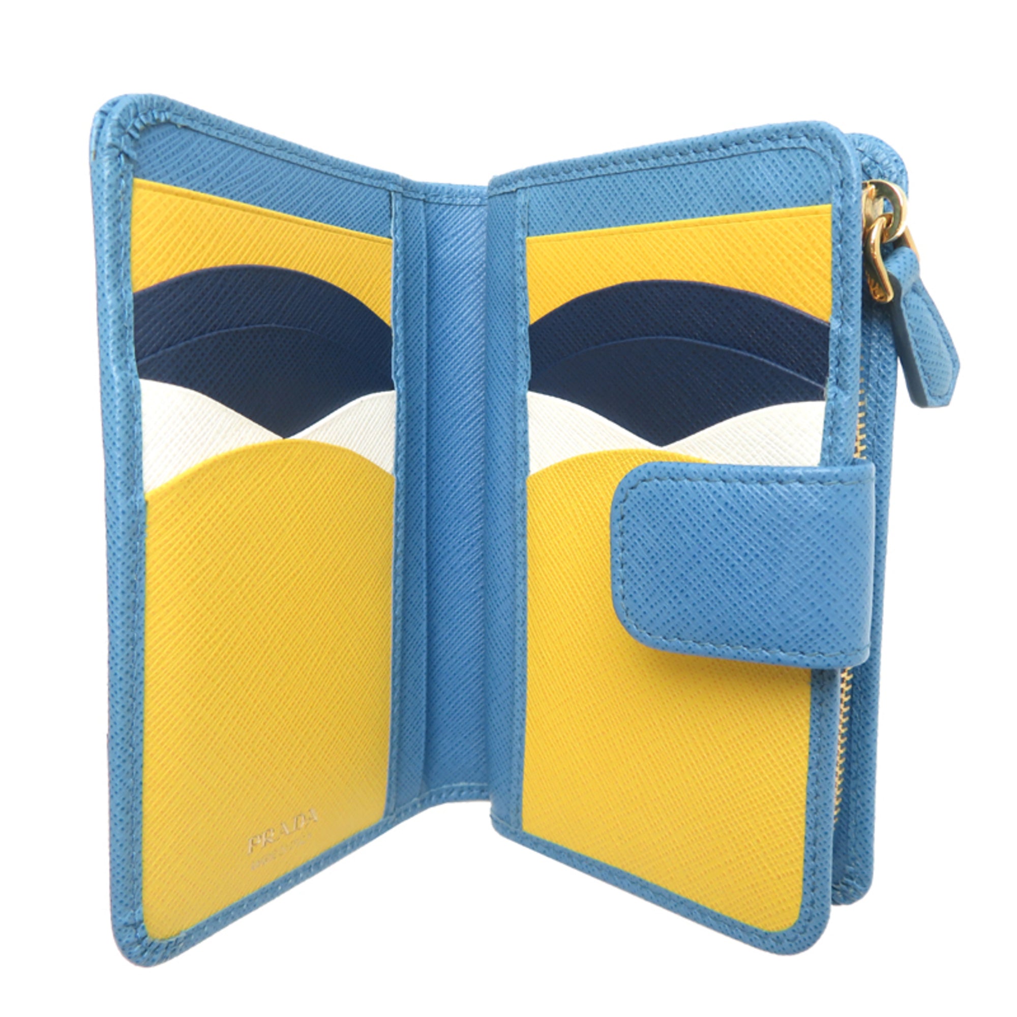 Prada Blue Multi-Color Navy White Yellow Leather Wallet (Bi-Fold) (Pre-Owned)