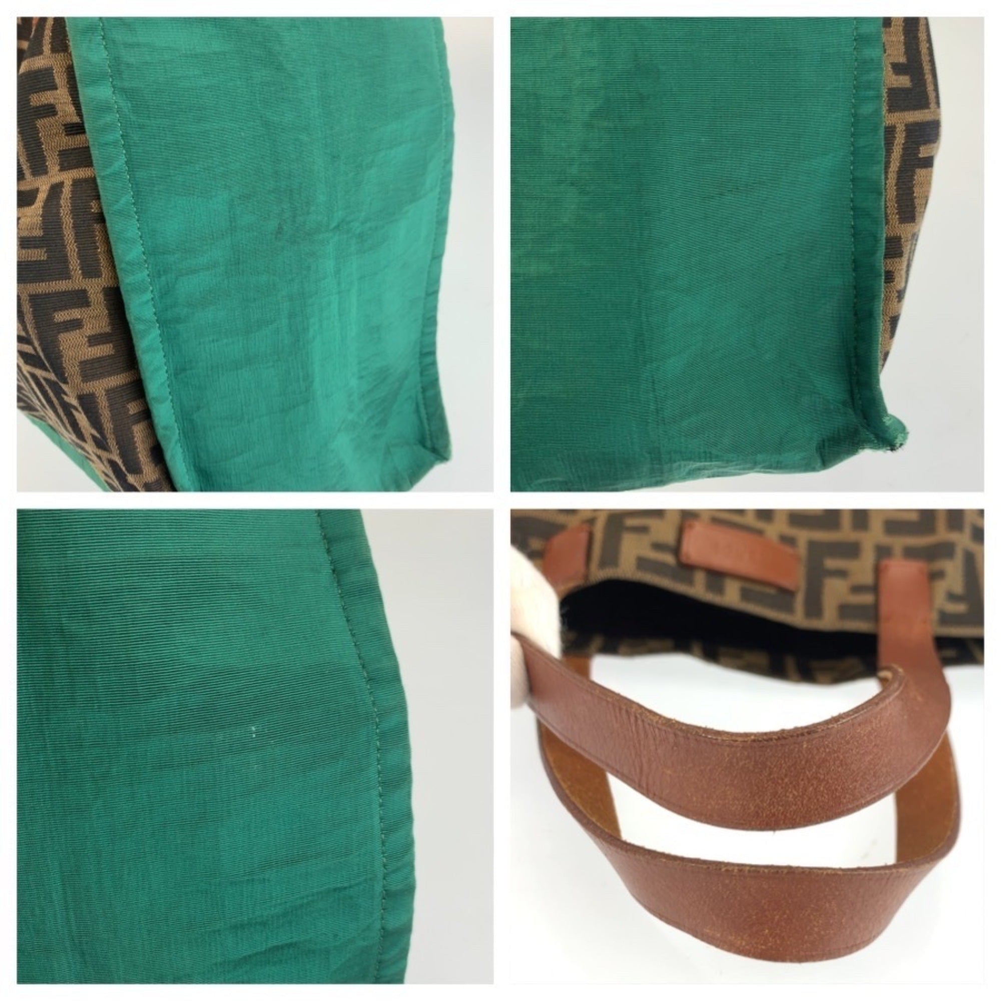 Fendi Brown Green Canvas Leather Handbag Tote Bag (Pre-Owned)