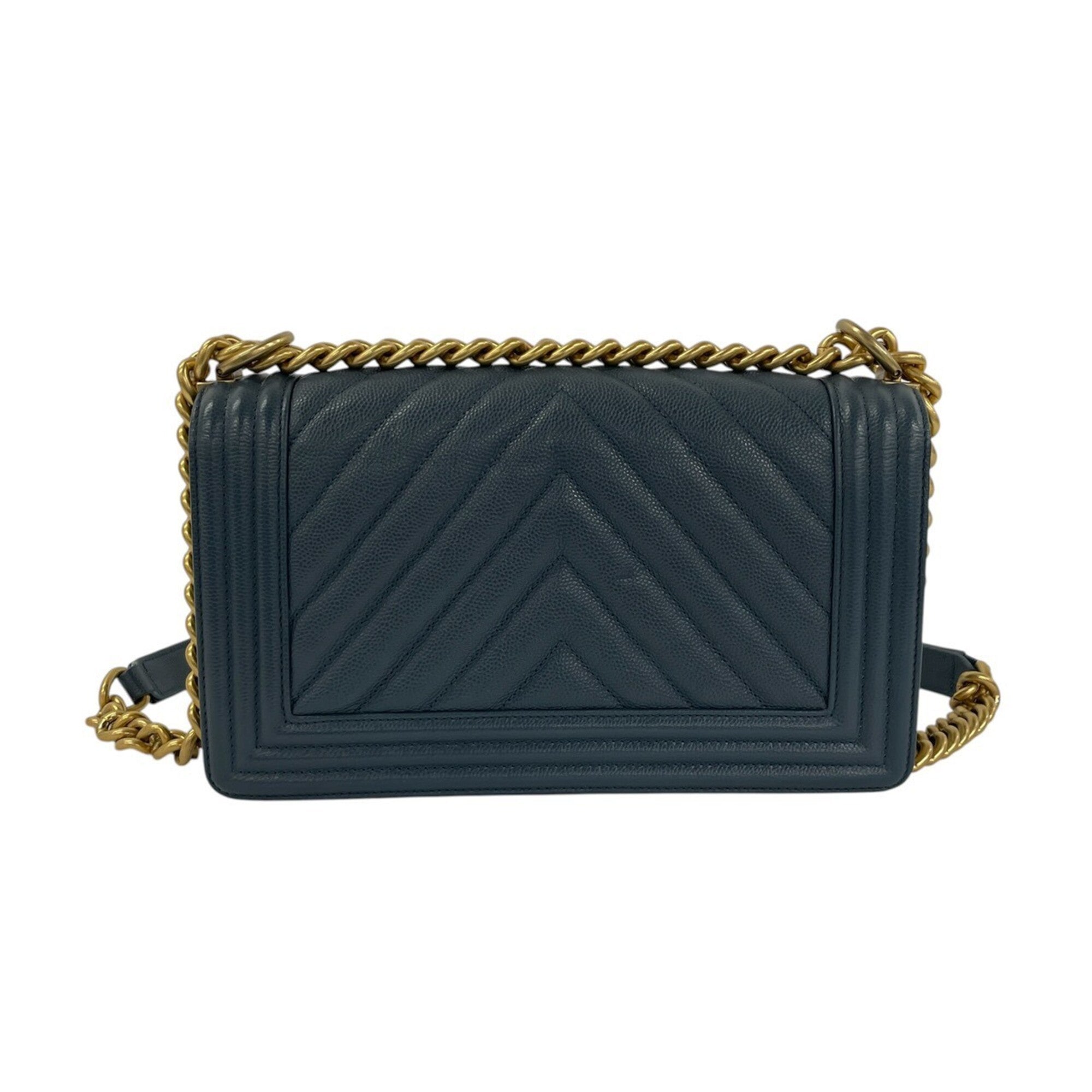 Chanel Blue Grained Calfskin Shoulder Bag (Pre-Owned)