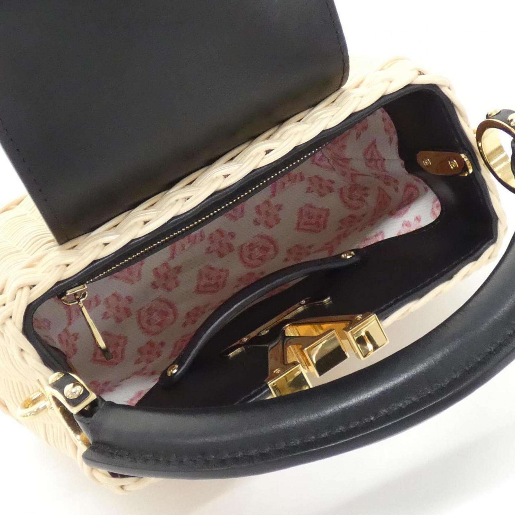 Louis Vuitton Beige Black Rattan Leather Handbag (Pre-Owned)