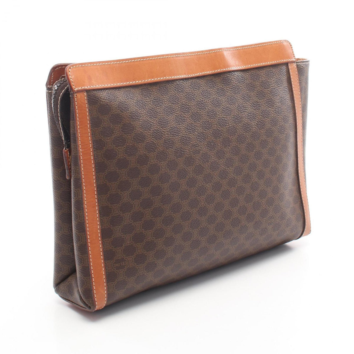 Celine Brown Coated Canvas Leather Clutch Bag Handbag (Pre-Owned)
