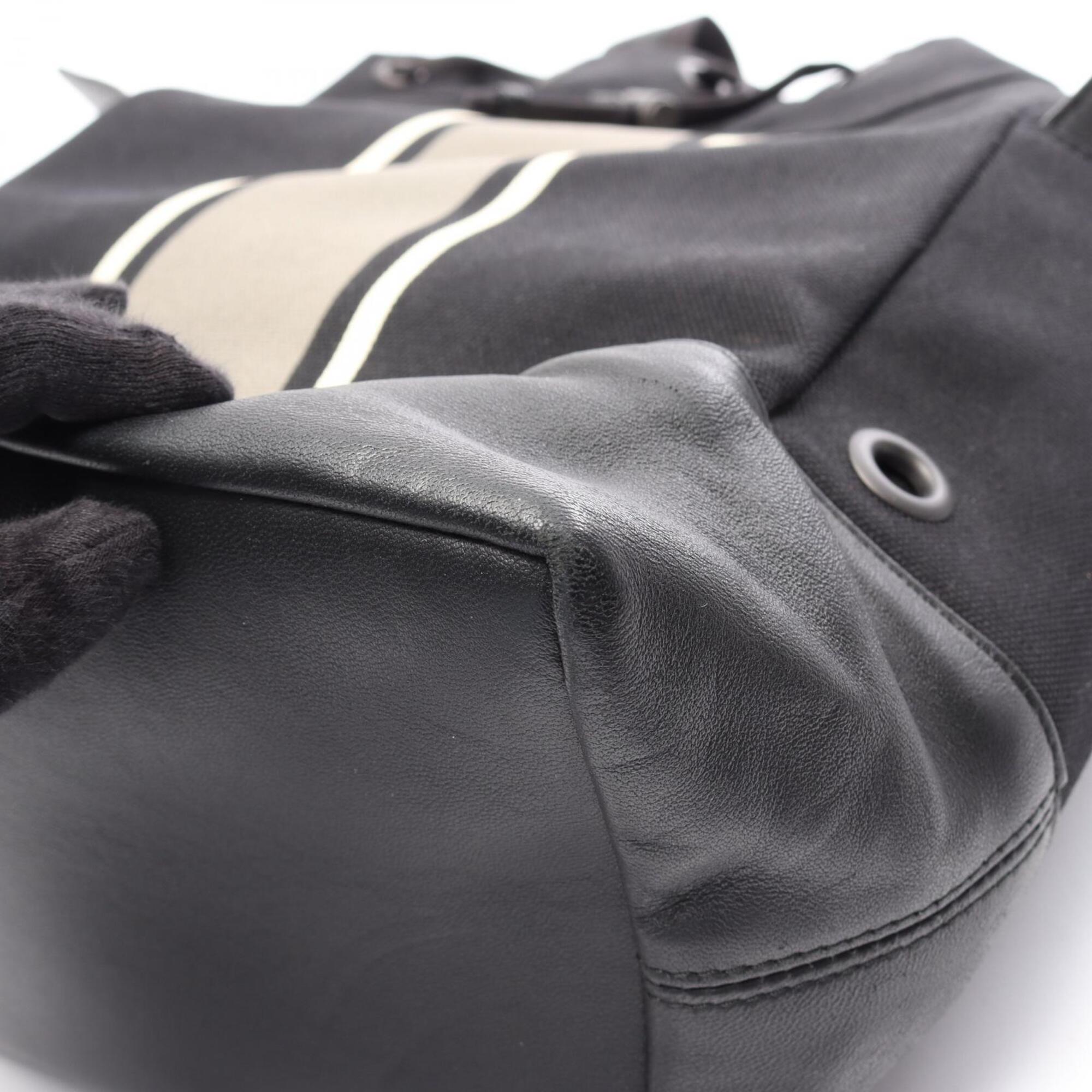 Bottega Veneta Black Gray White Canvas Leather Backpack Handbag (Pre-Owned)