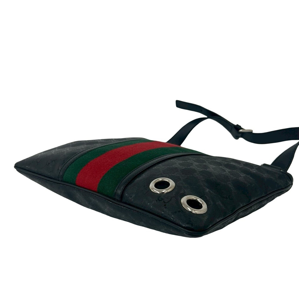 Gucci Black Green Red Color Leather Pvc Shoulder Bag (Pre-Owned)
